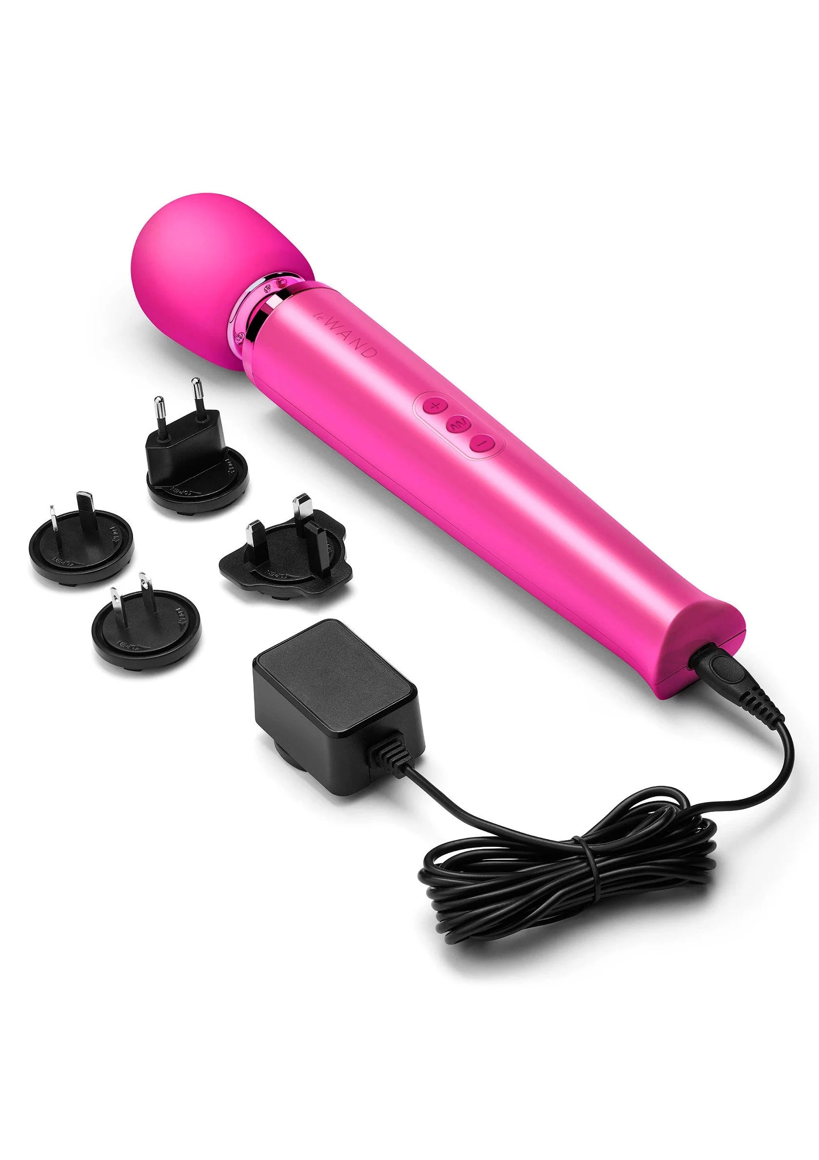 Roze Le Wand oplaadbare massager met opzetstukken en netsnoer