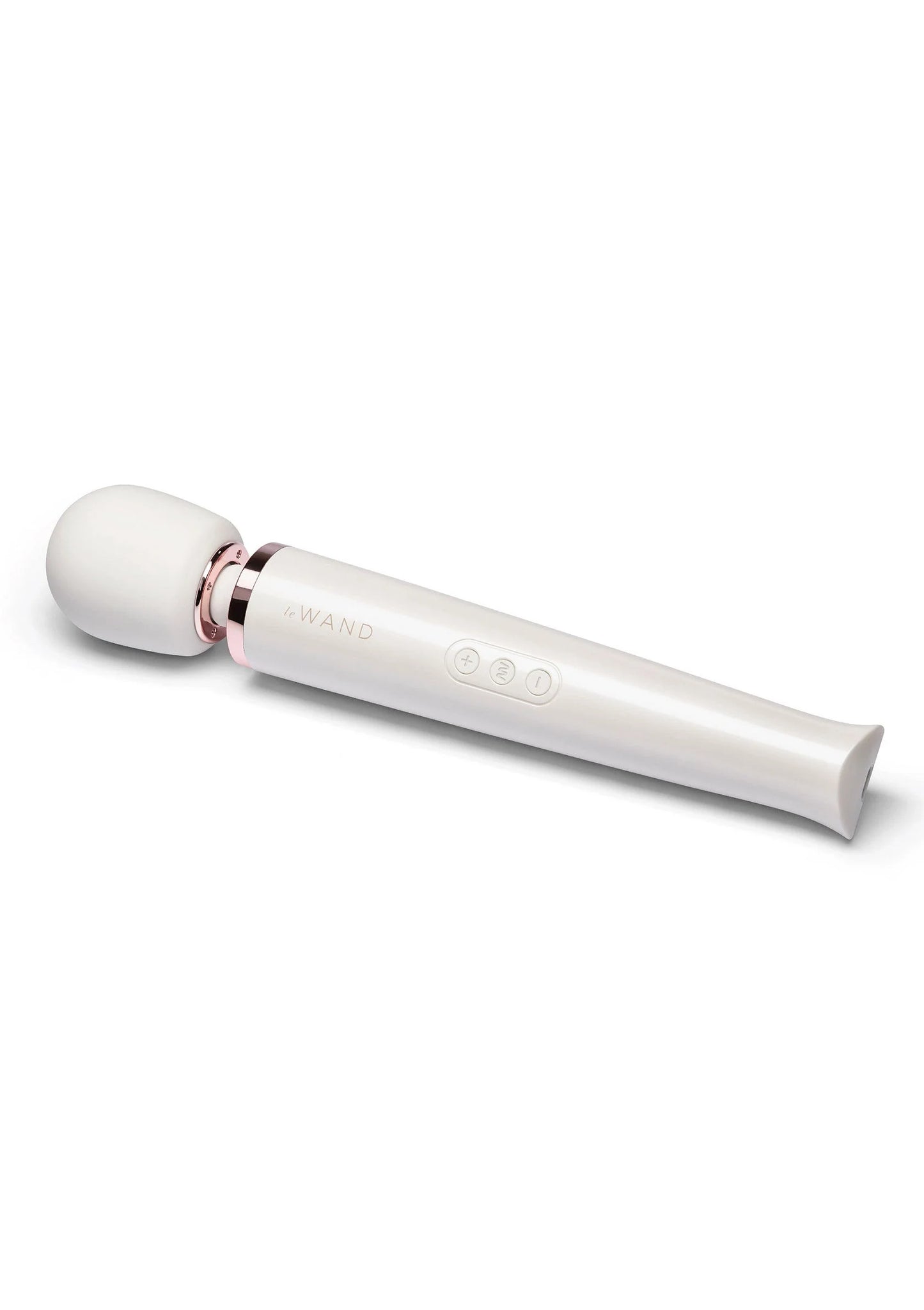 Witte Le Wand oplaadbare massager met ronde kop en bedieningsknoppen