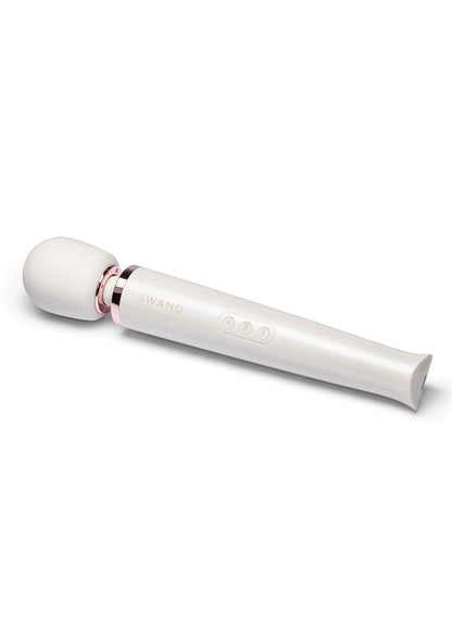 Witte Le Wand oplaadbare massager met ronde kop en bedieningsknoppen