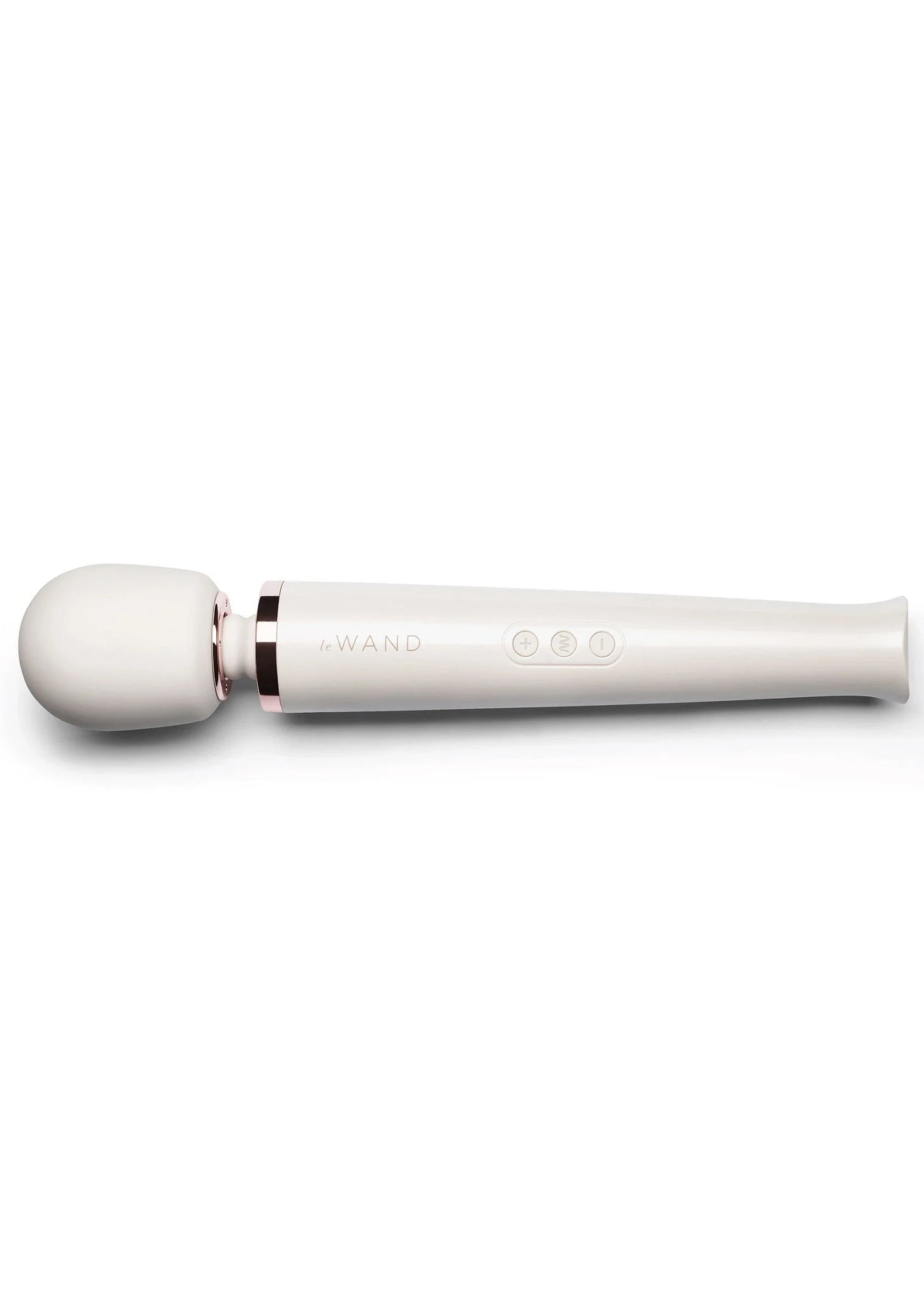 Oplaadbare massager Le Wand, witte handgreep met ronde opzetkop