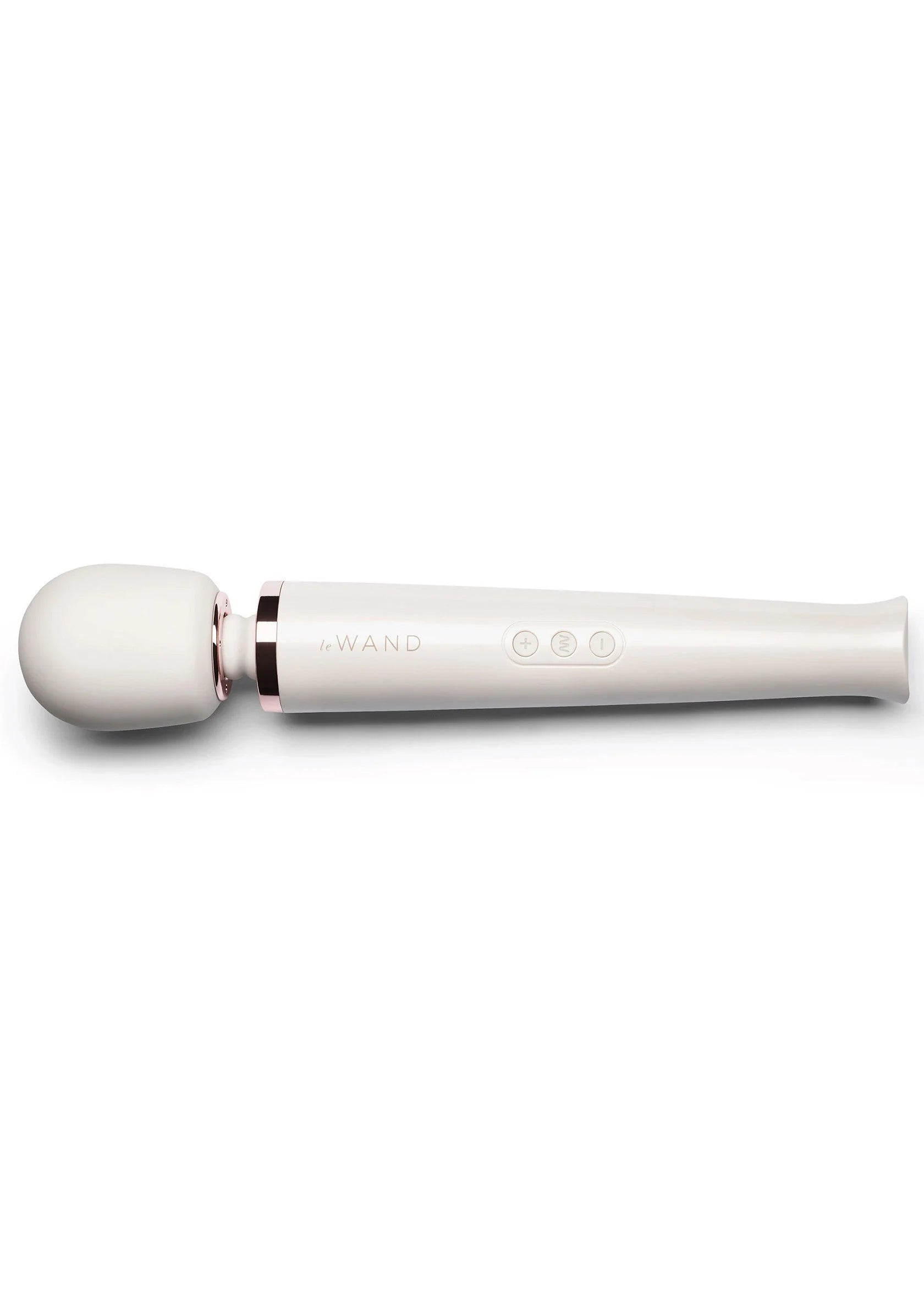 Oplaadbare massager Le Wand, witte handgreep met ronde opzetkop
