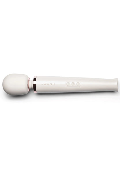 Oplaadbare massager Le Wand, witte handgreep met ronde opzetkop