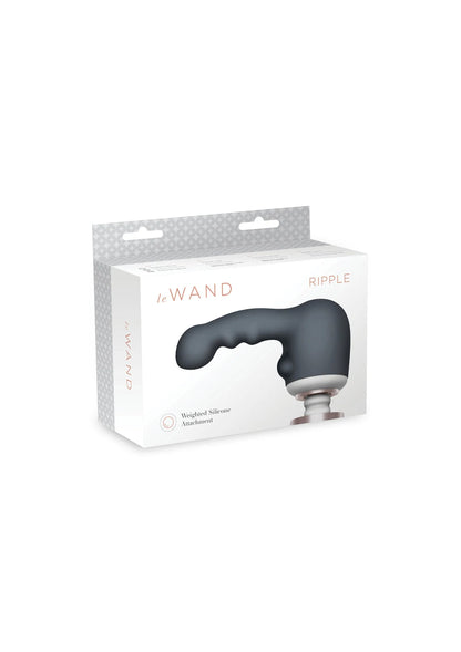 Le Wand Ripple productverpakking met afbeelding van donkergrijze gewogen massagekop