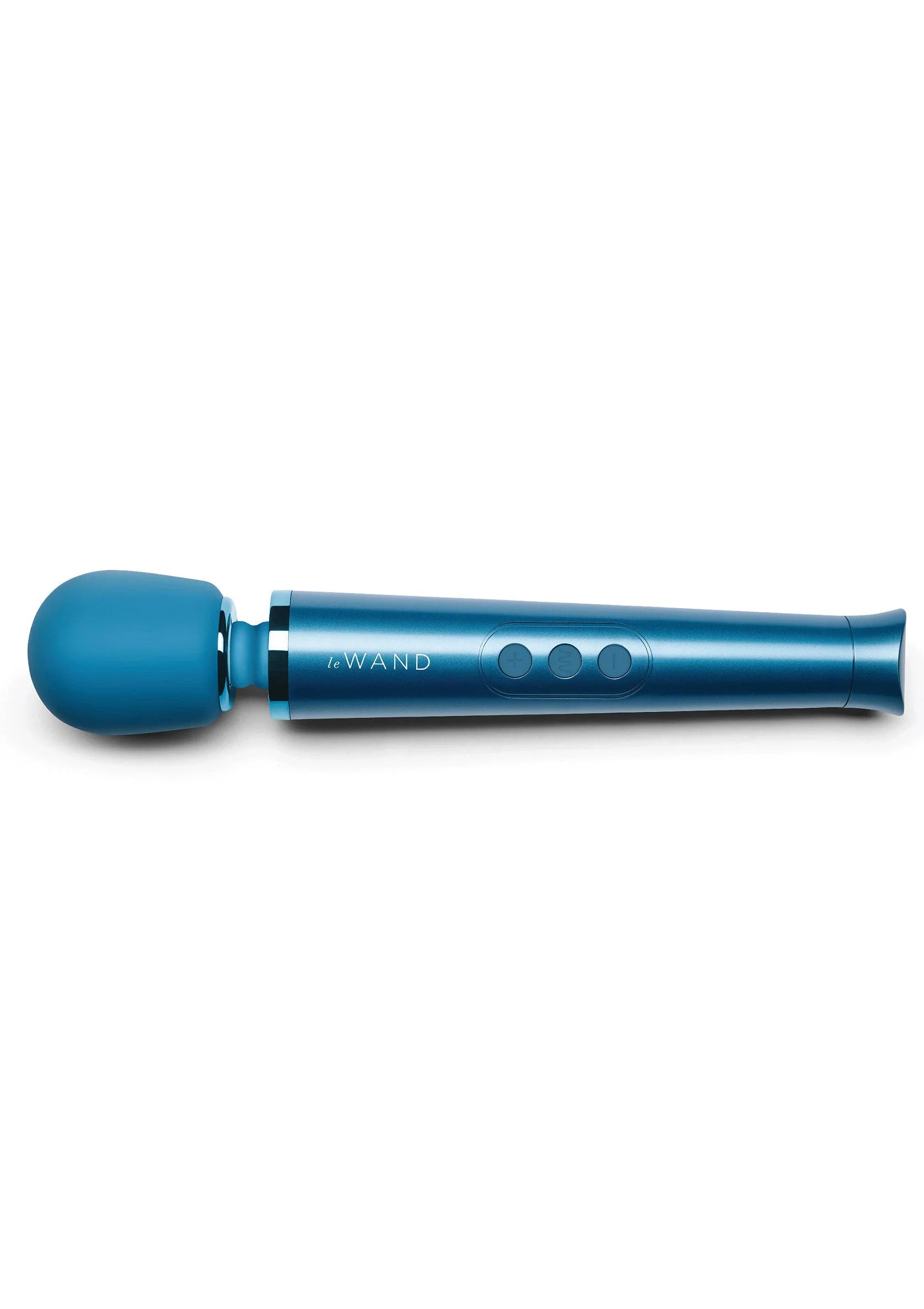 Blauwe vibrerende wand met balvormige kop en drie controleknoppen