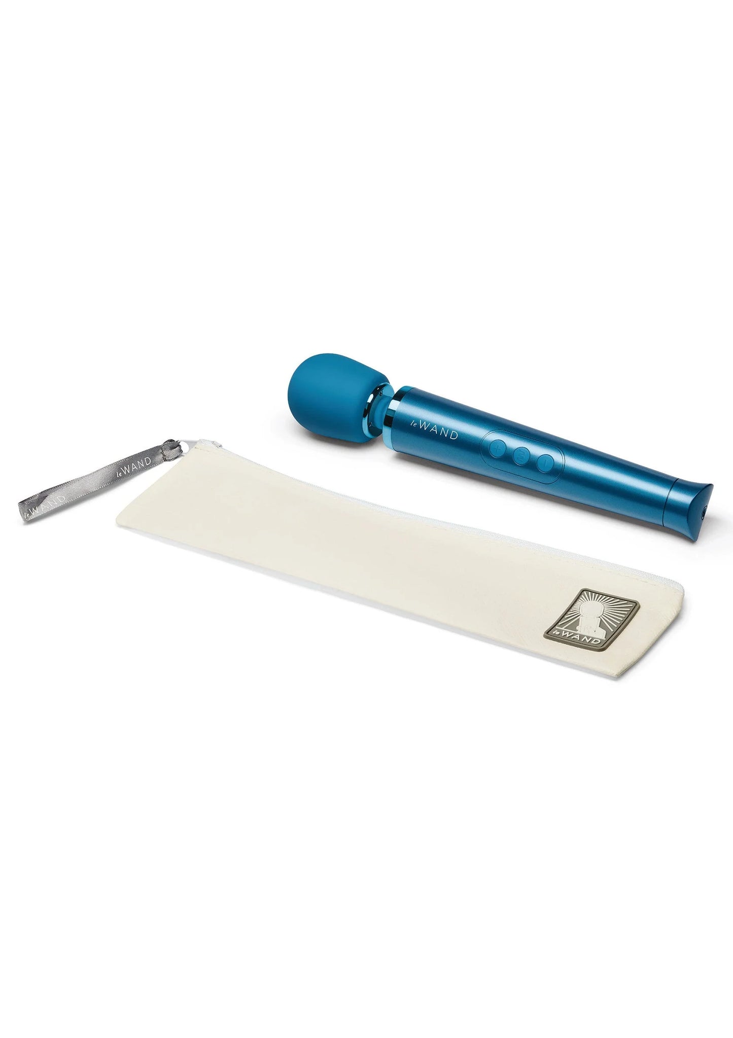 Oplaadbare wandvibrator van Le Wand in blauw, met draaghoes en kabel