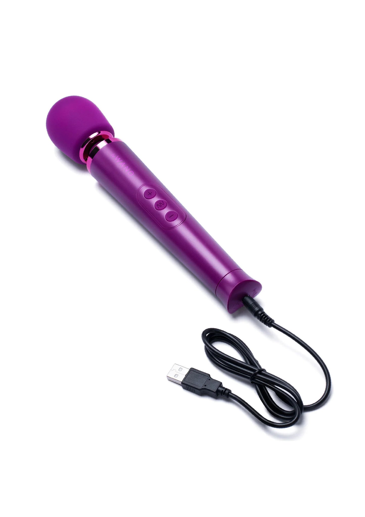Paarse vibrerende wand met USB-oplaadkabel en ronde kop
