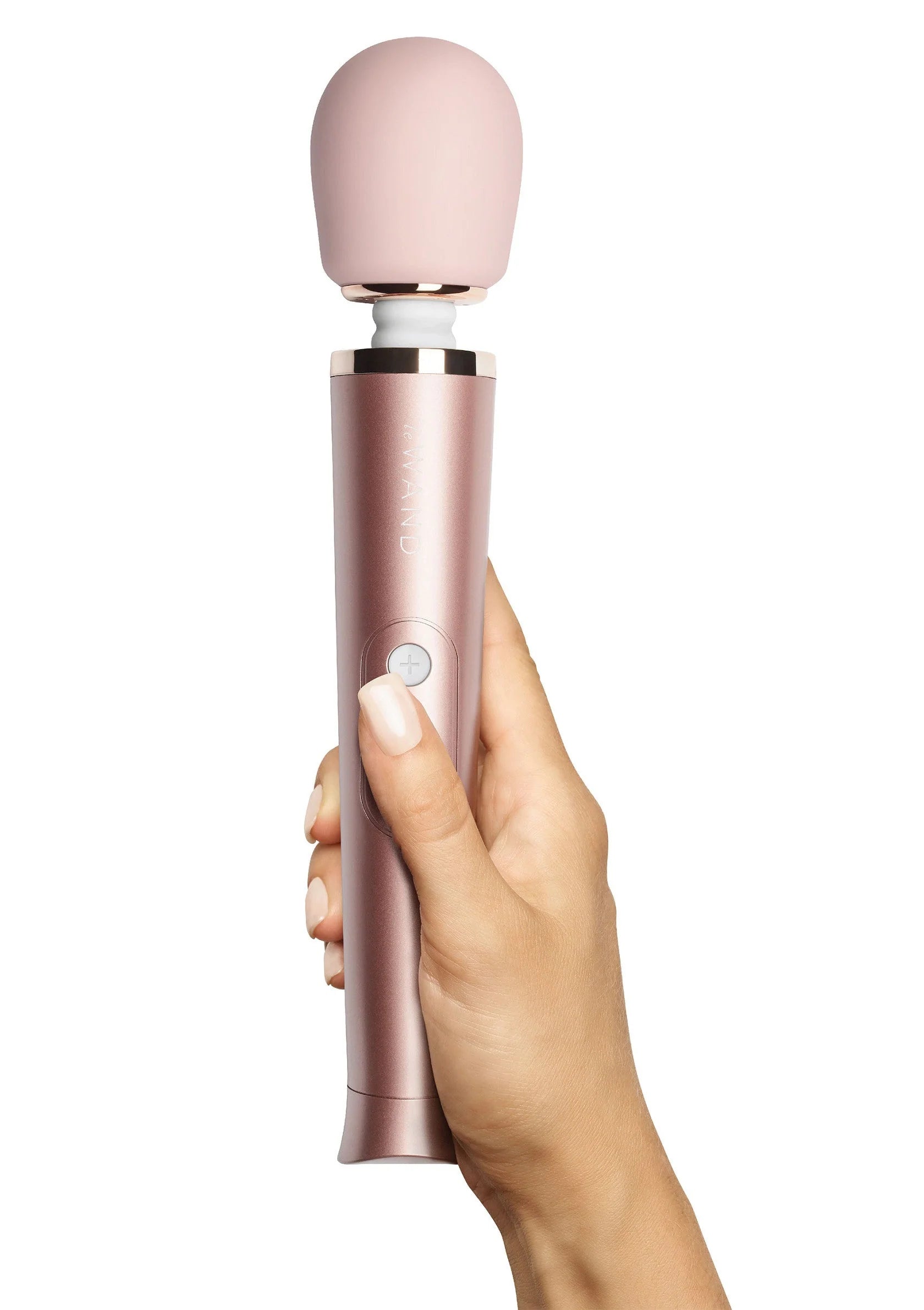 Roségouden oplaadbare wandvibrator met afgeronde opzetkop