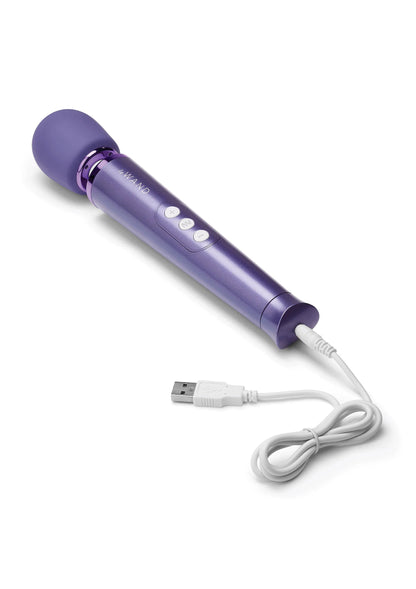 Oplaadbare wandvibrator in violet met USB-kabel