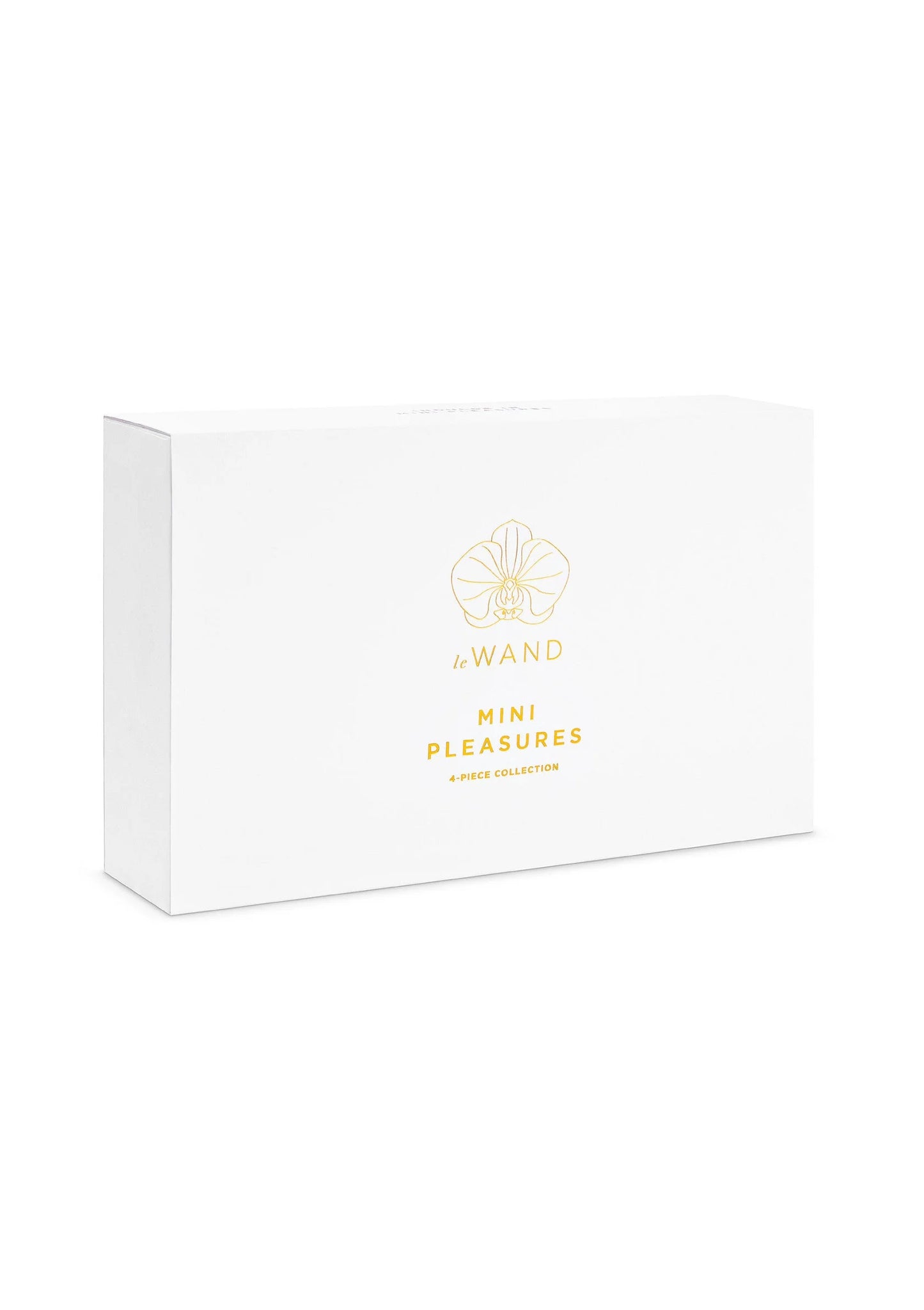 LeWand mini pleasures verpakking, witte kartonnen doos met goudkleurige tekst