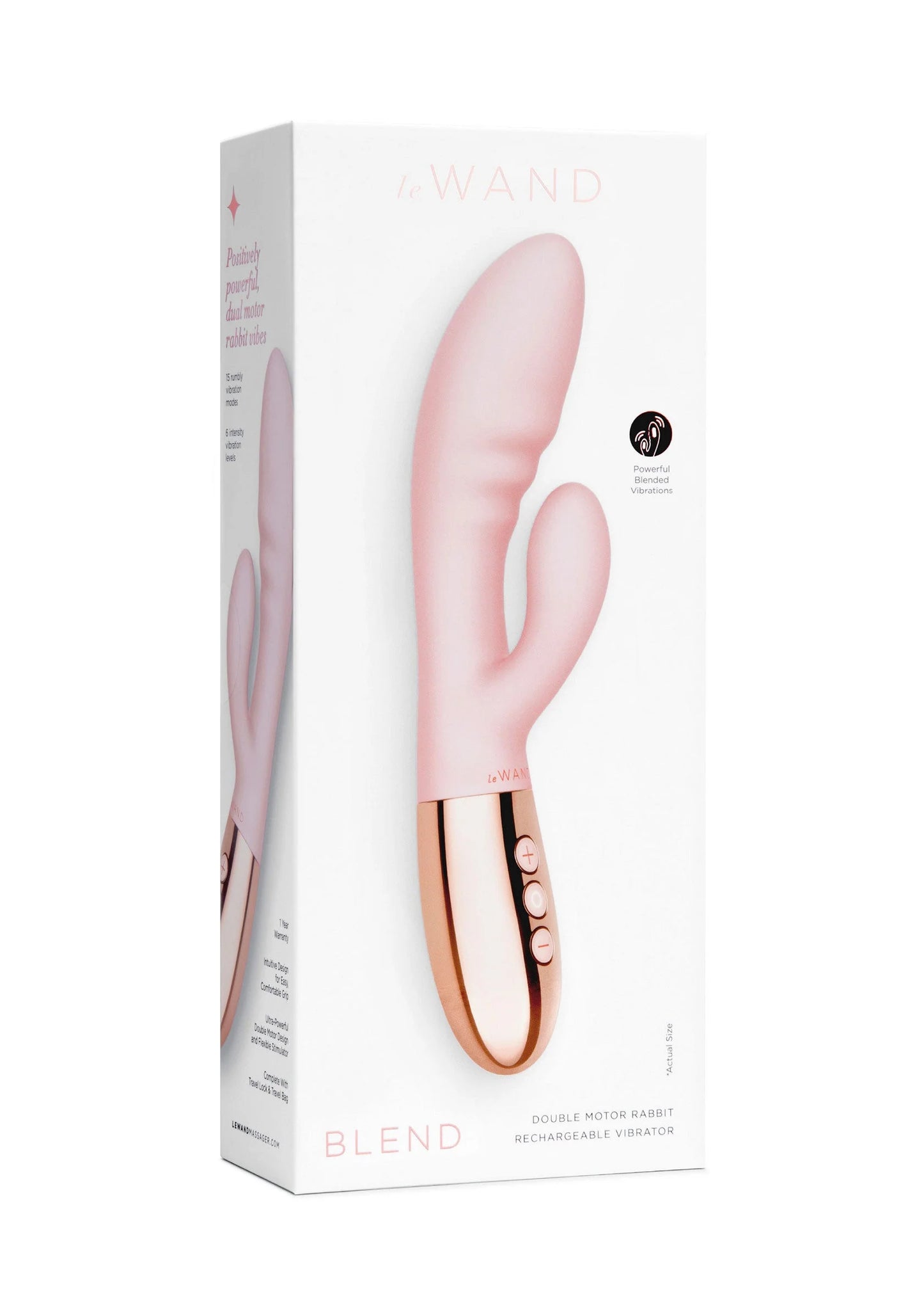 Vibrerende duo-vibrator Le Wand Blend, rosegoud versie, in productdoos