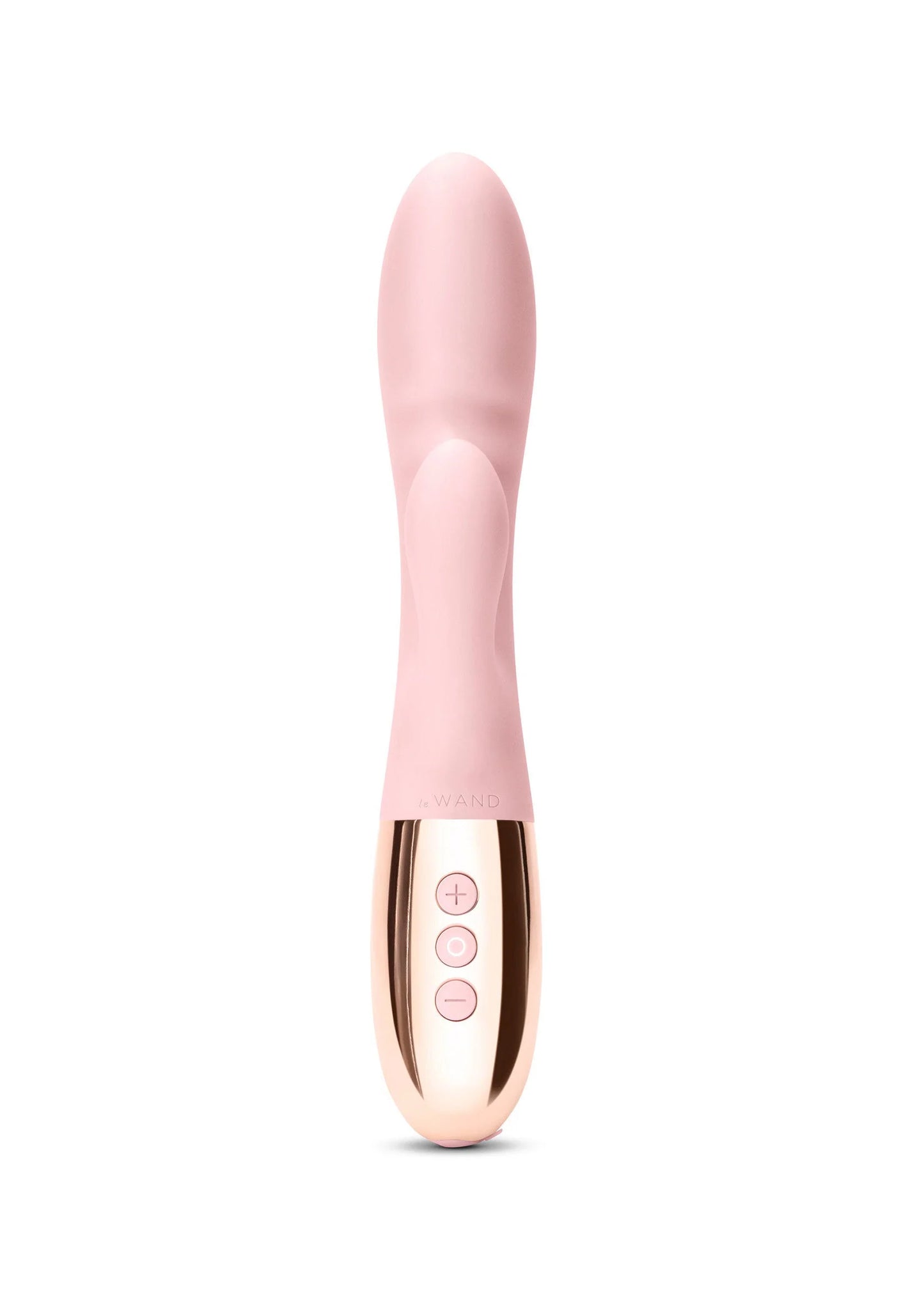 Roze Le Wand Blend duo-vibrator met glanzende roségoudkleurige basis en knoppen