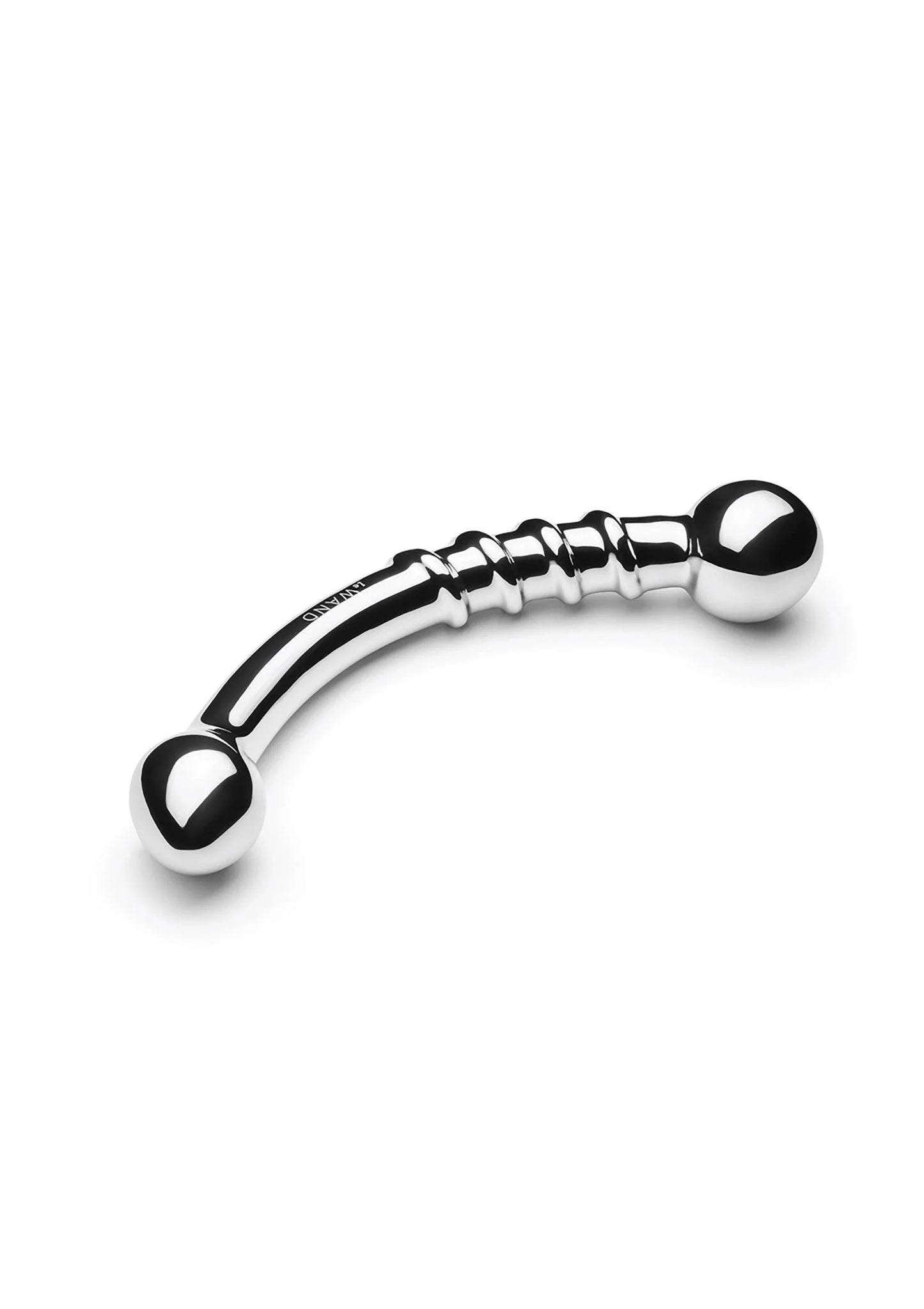 Chromen buttplug in ronde vorm met twee knoppen en glanzende afwerking.