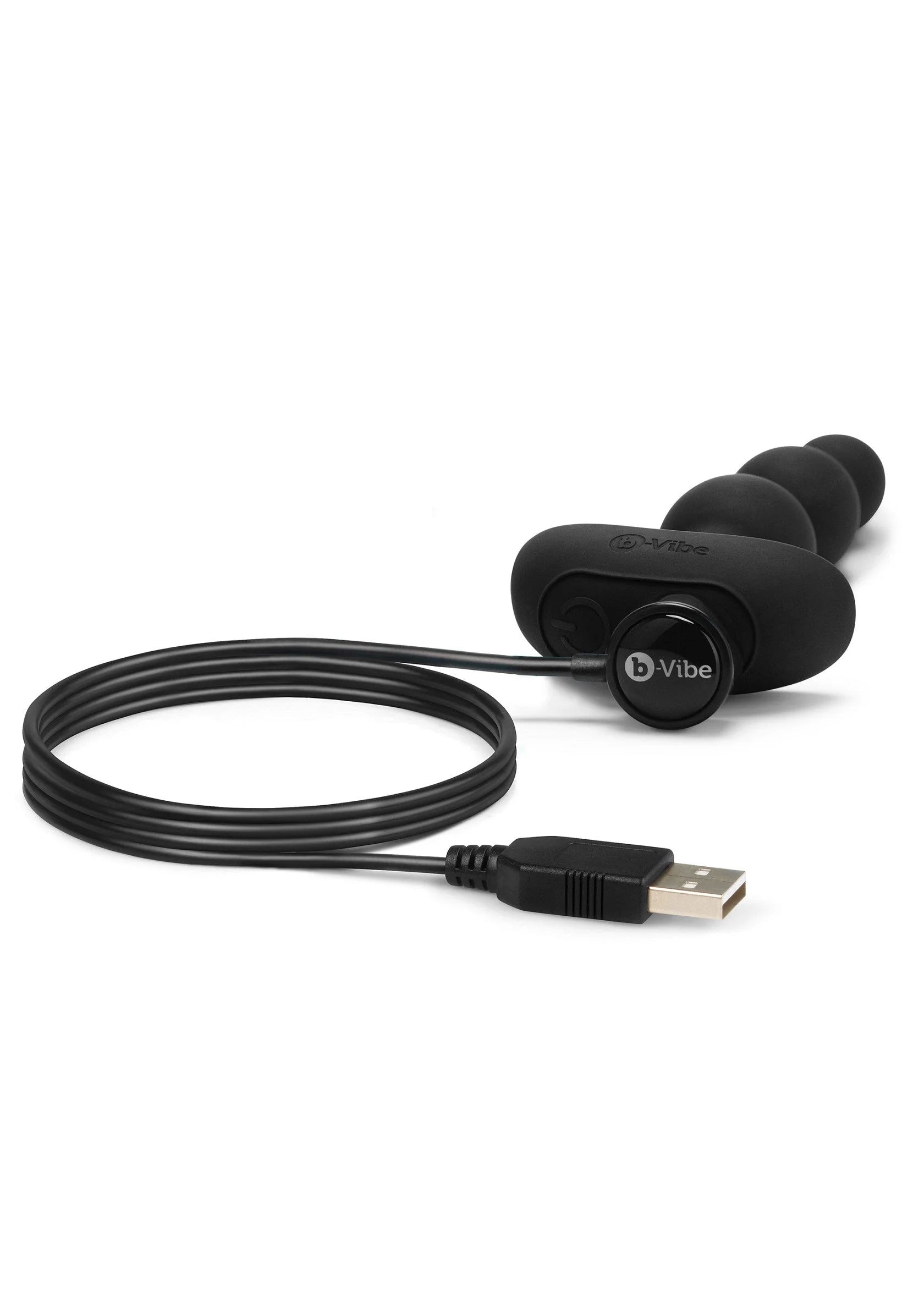 Zwarte anale kralen met flexibele kabel en USB-aansluiting