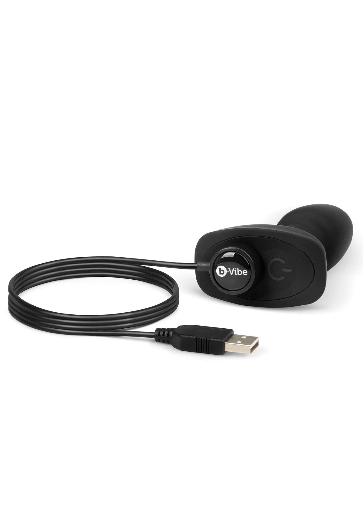 Zwarte rimming-vibrator met USB-kabel en zwarte afstandsbediening
