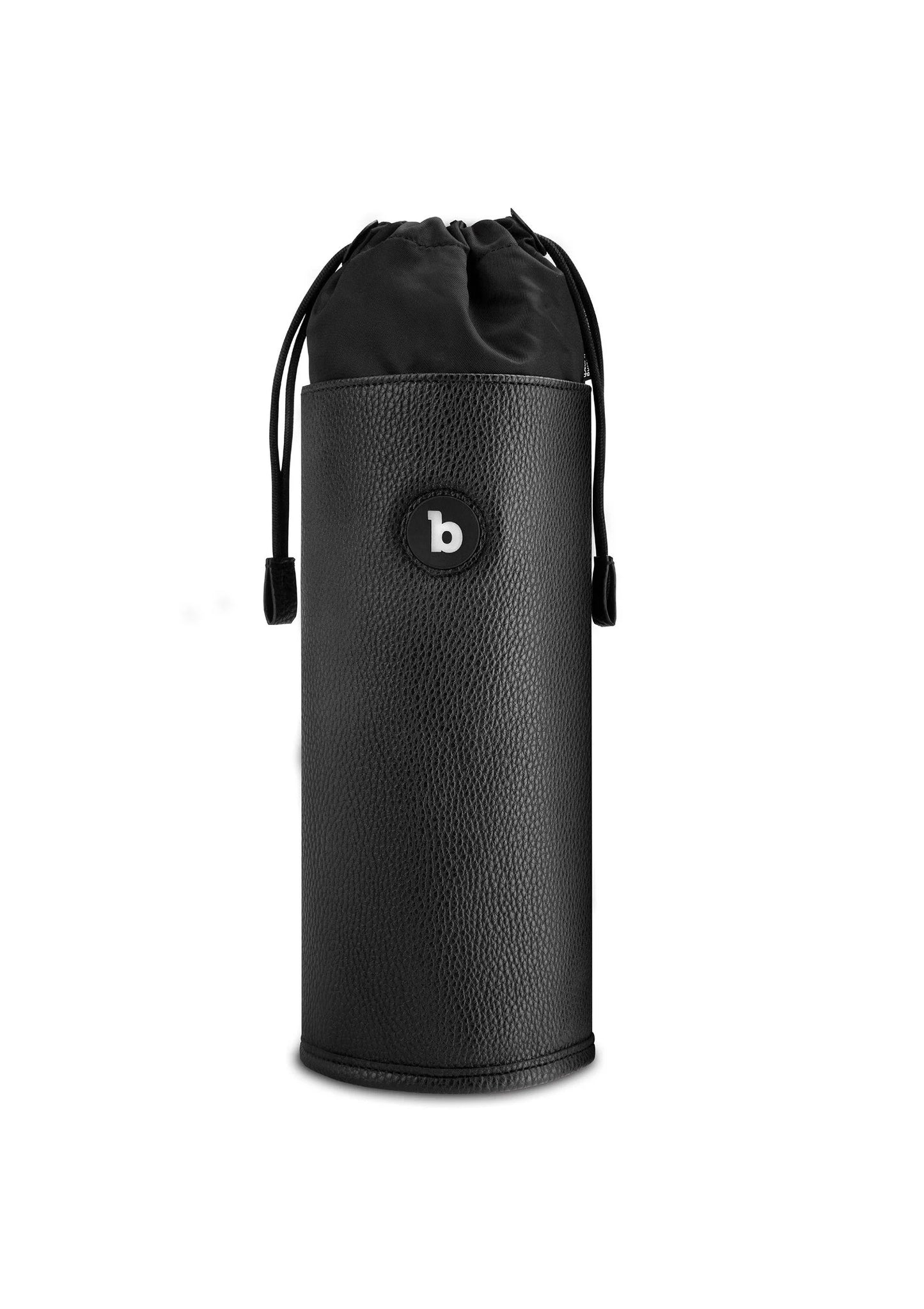Zwarte lederen UV-sterilisator pouch met trekkoord en b-logo
