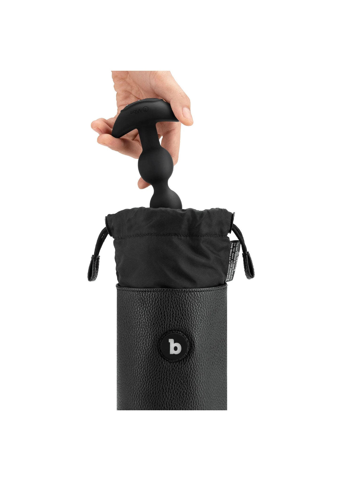 Zwarte UV-sterilisator pouch met hand en opzetstuk bovenop