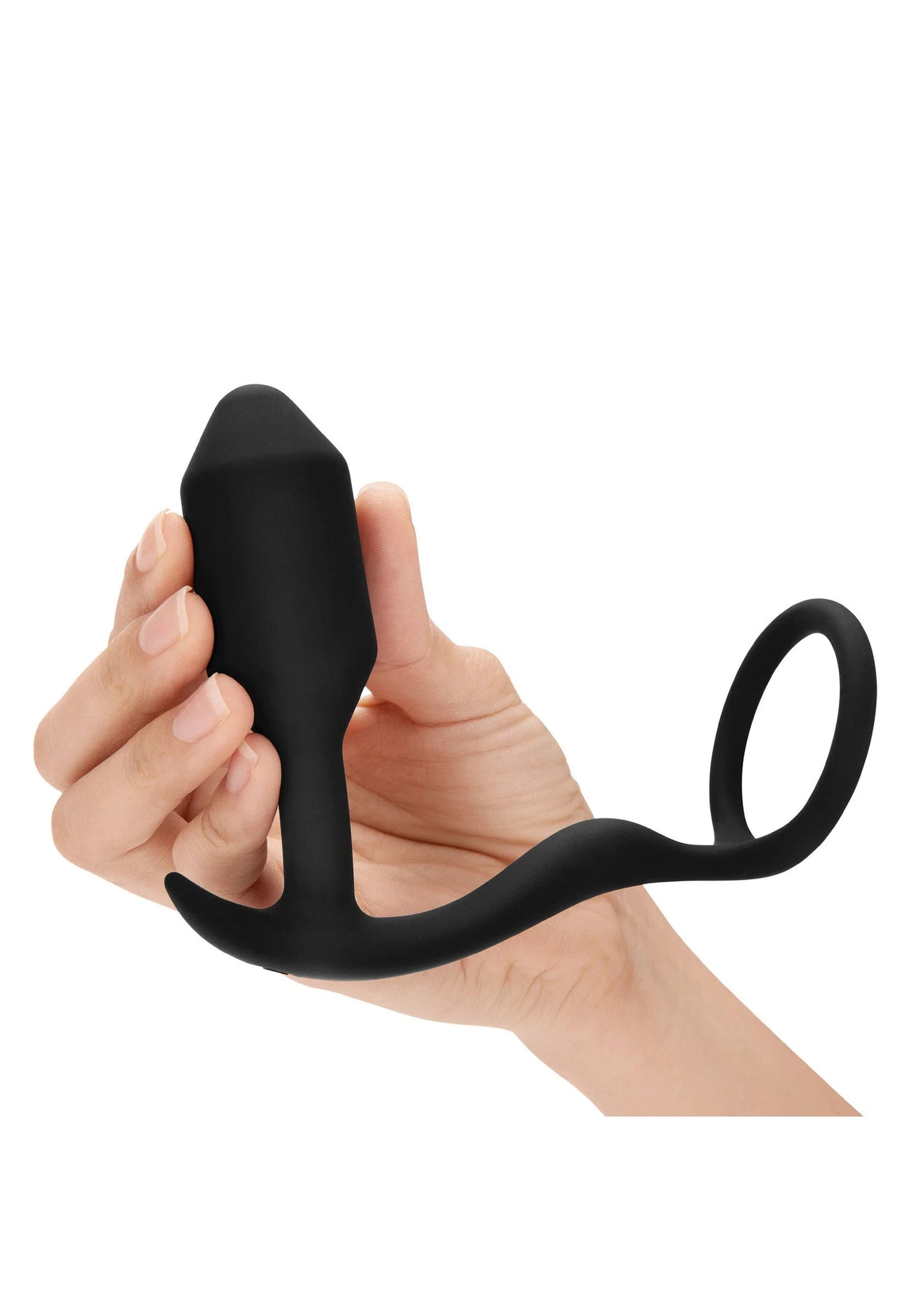 B-Vibe Snug & Tug anale plug van zwart siliconen, met handgreep