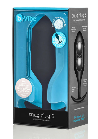 B-Vibe verpakking met afbeelding van zwarte anaalsplug 'snug plug 6'.