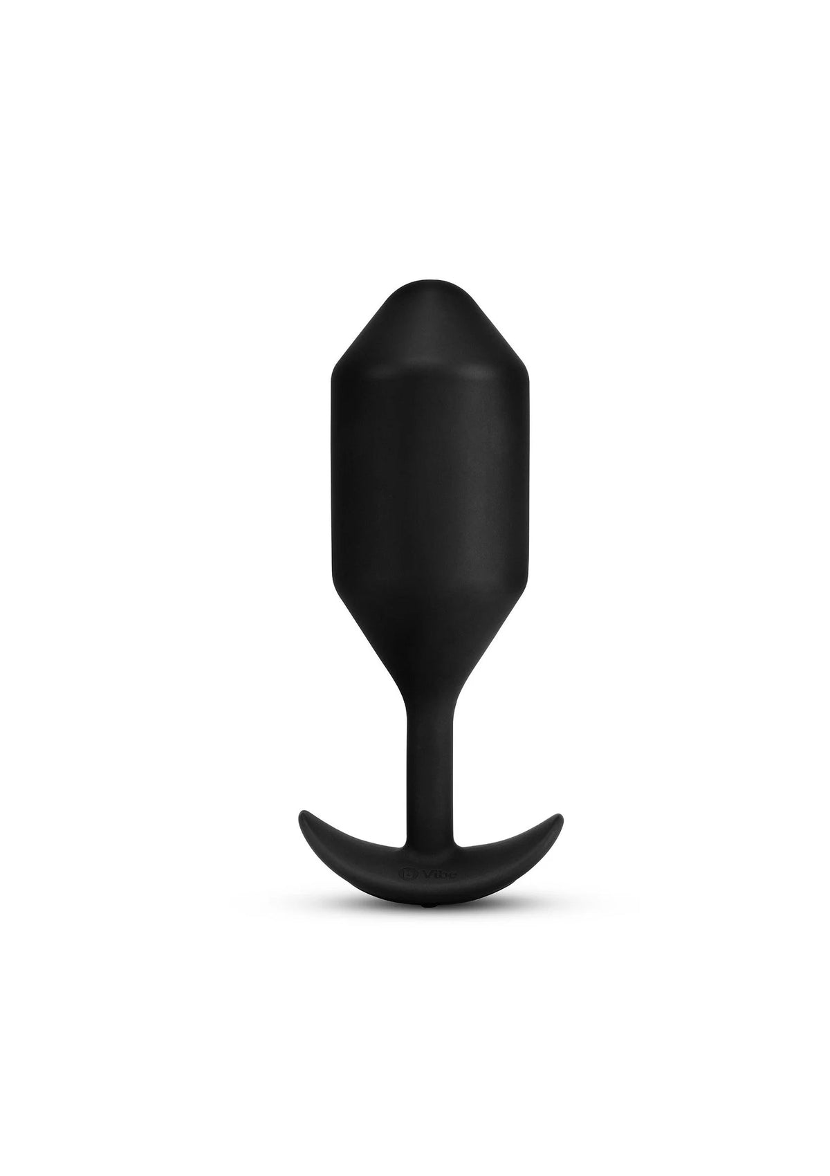 Zwarte vibrerende anale plug XXL met tapse vorm en brede flens, recht vooraan.