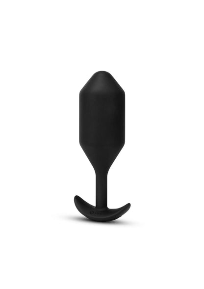 Zwarte vibrerende anale plug XXL in zijaanzicht met ronde flens onderaan.