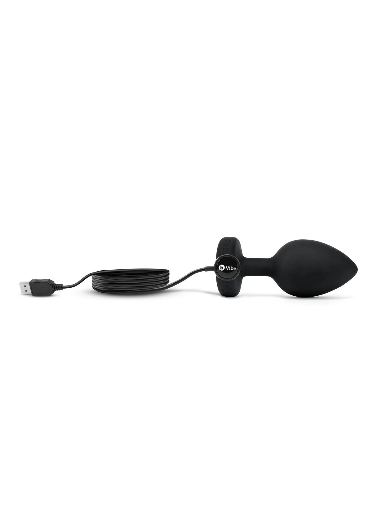 Zwarte anale plug met diamantbasis en USB-kabel met aansluitpunt