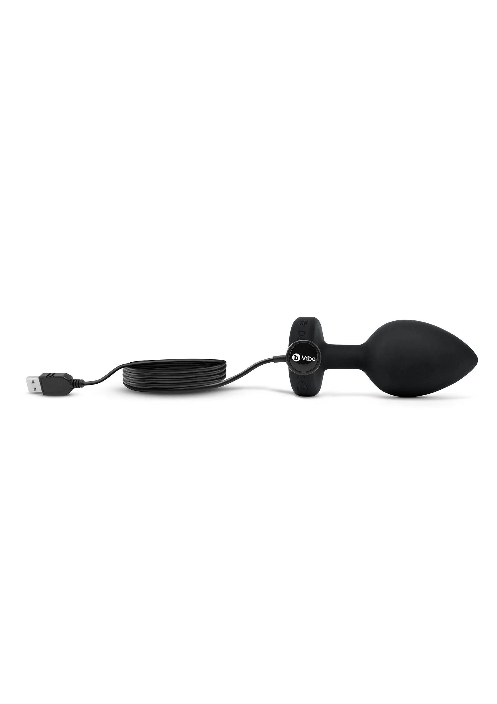 Zwarte anale plug met diamantbasis en USB-kabel met aansluitpunt