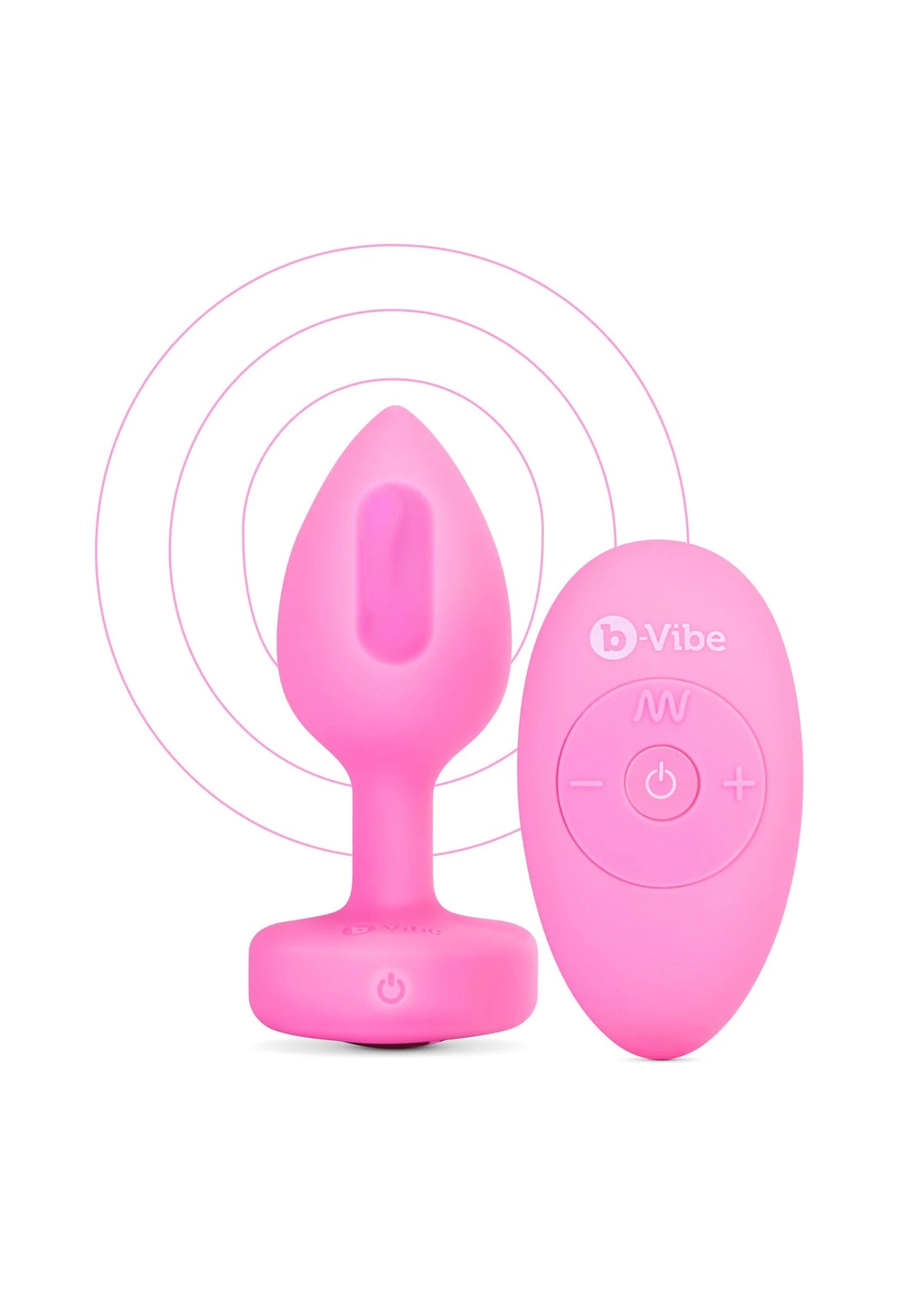 Roze B-Vibe hartvormige anale plug met controller en trilmarkeringen