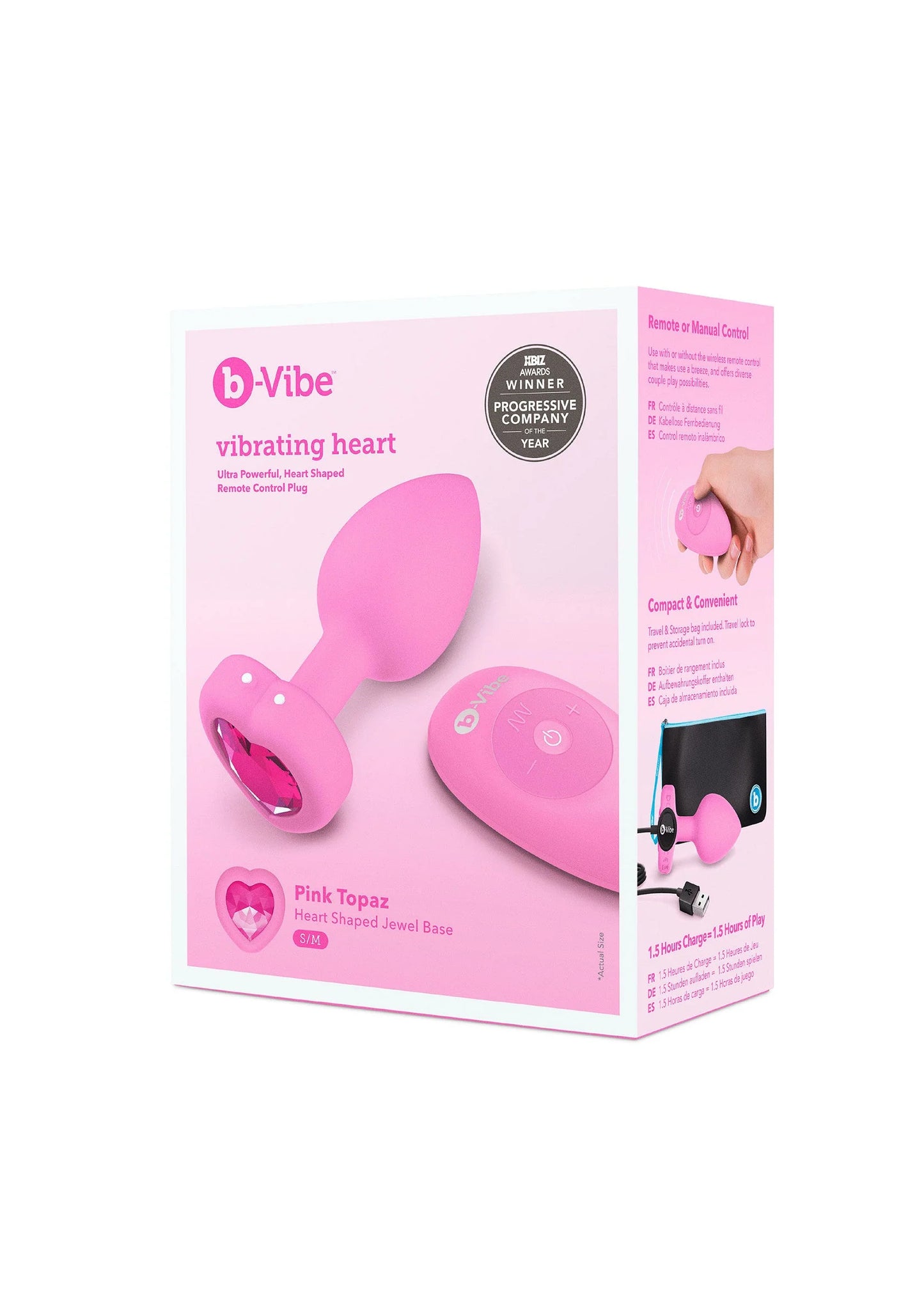 Roze b-Vibe verpakking voor hartvormige trillende anale plug met controller