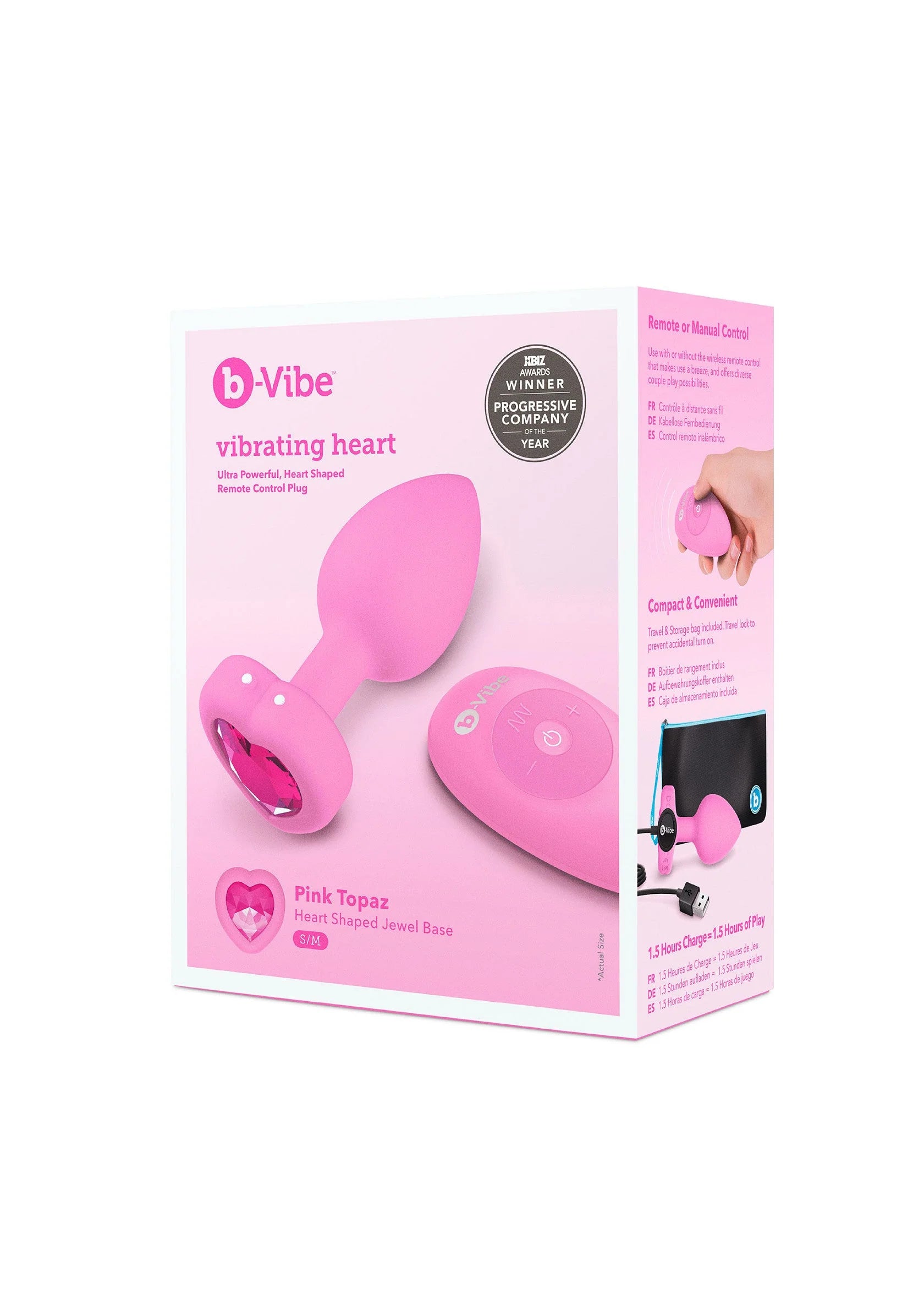 Roze b-Vibe verpakking voor hartvormige trillende anale plug met controller