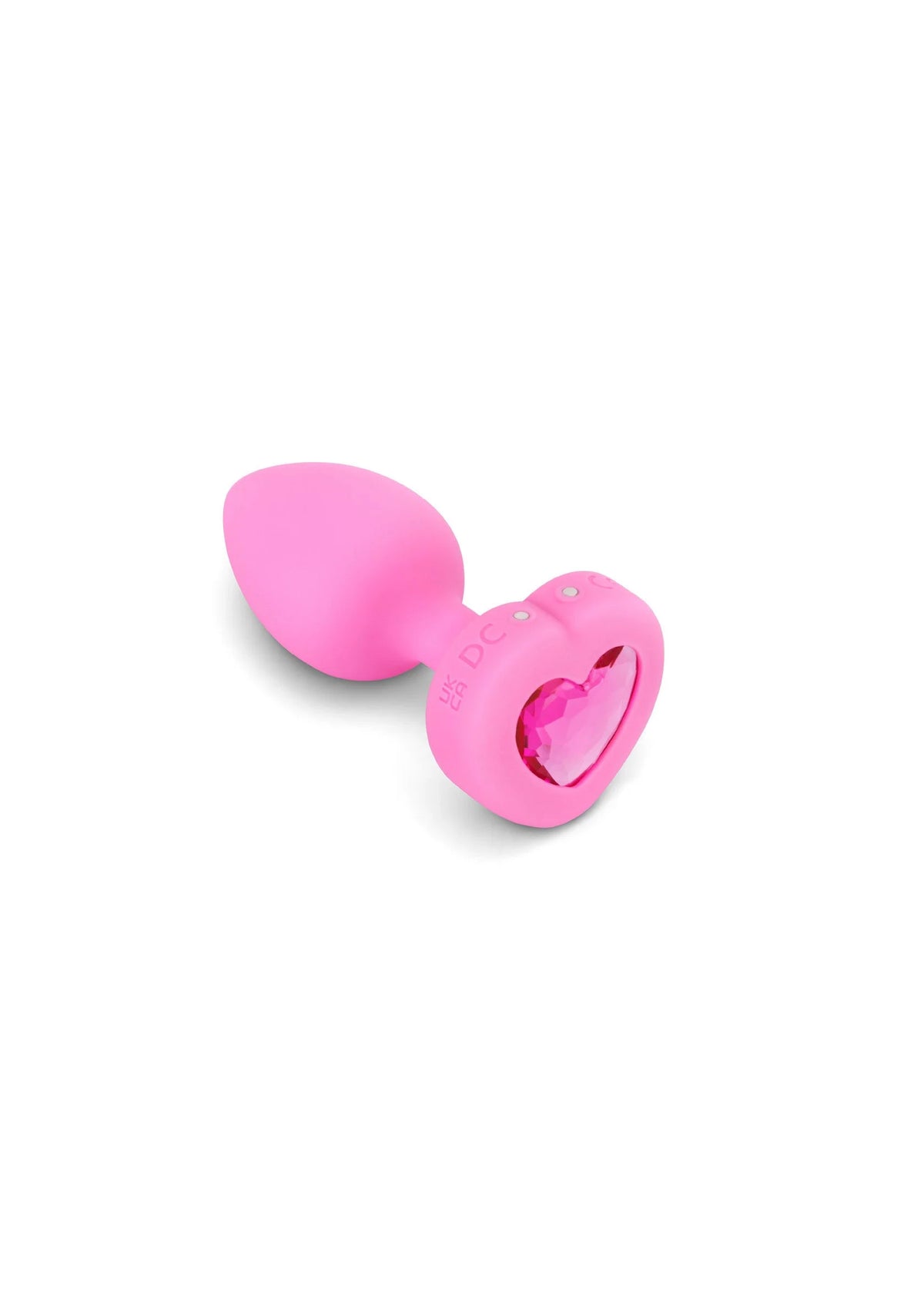 Roze hartvormige anale plug met glanzende hartinzet, zijdelings