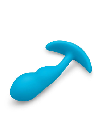 Blauwe p-spot snug plug met gebogen vorm en afgeronde top