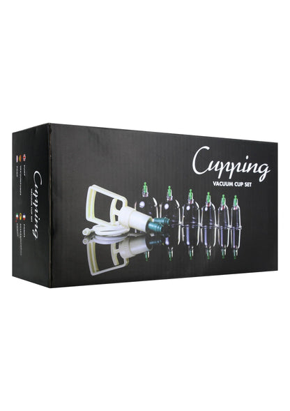 Cupping vacuüm cupset doos met illustratie van vacuümpomp en cups