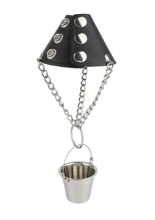 Balstretcher-gewicht met zwarte hoes, metalen ketting en rvs emmer met handvat