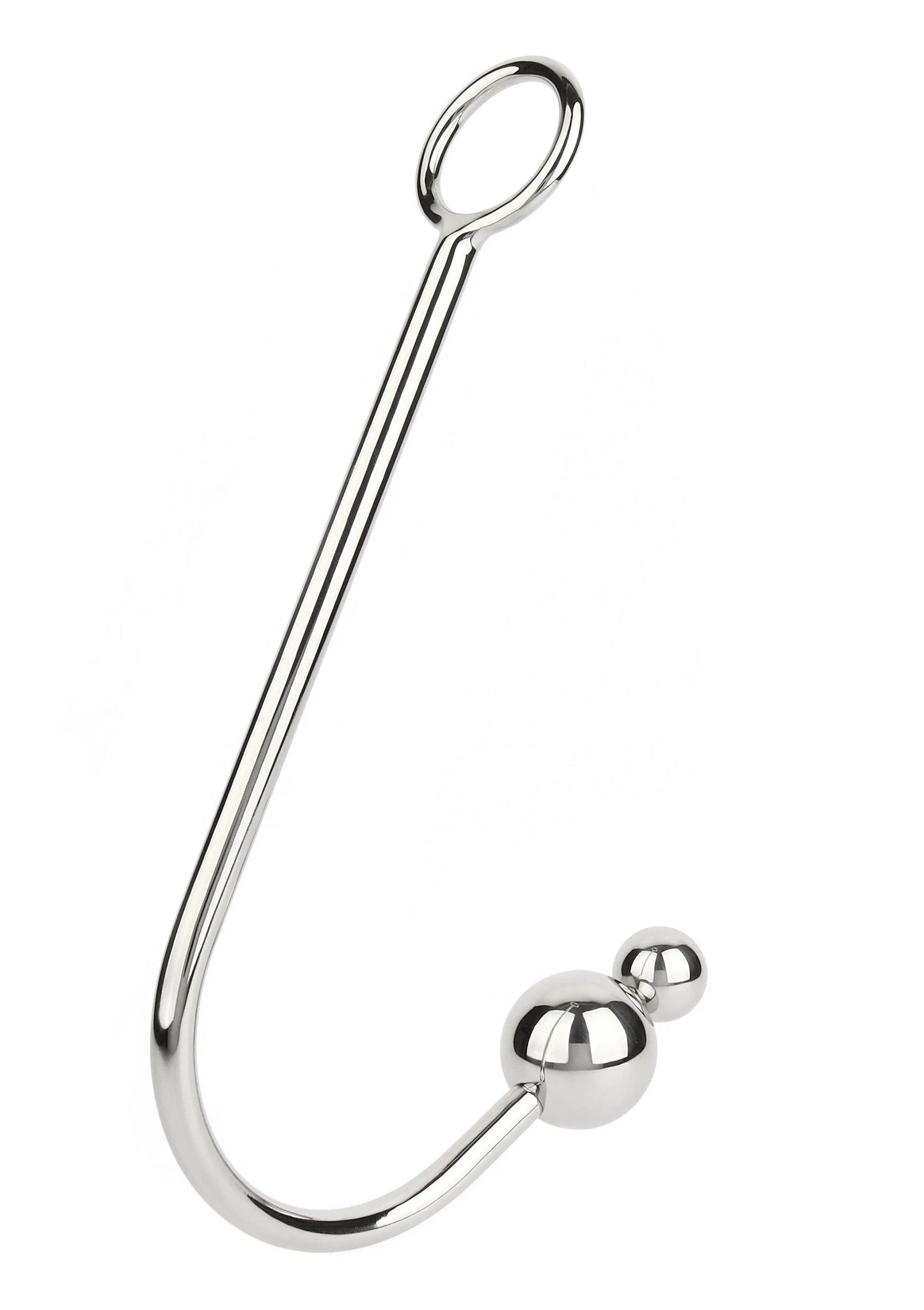 RVS anale hook met twee ronde ballen en haakvormige staaf, glanzend