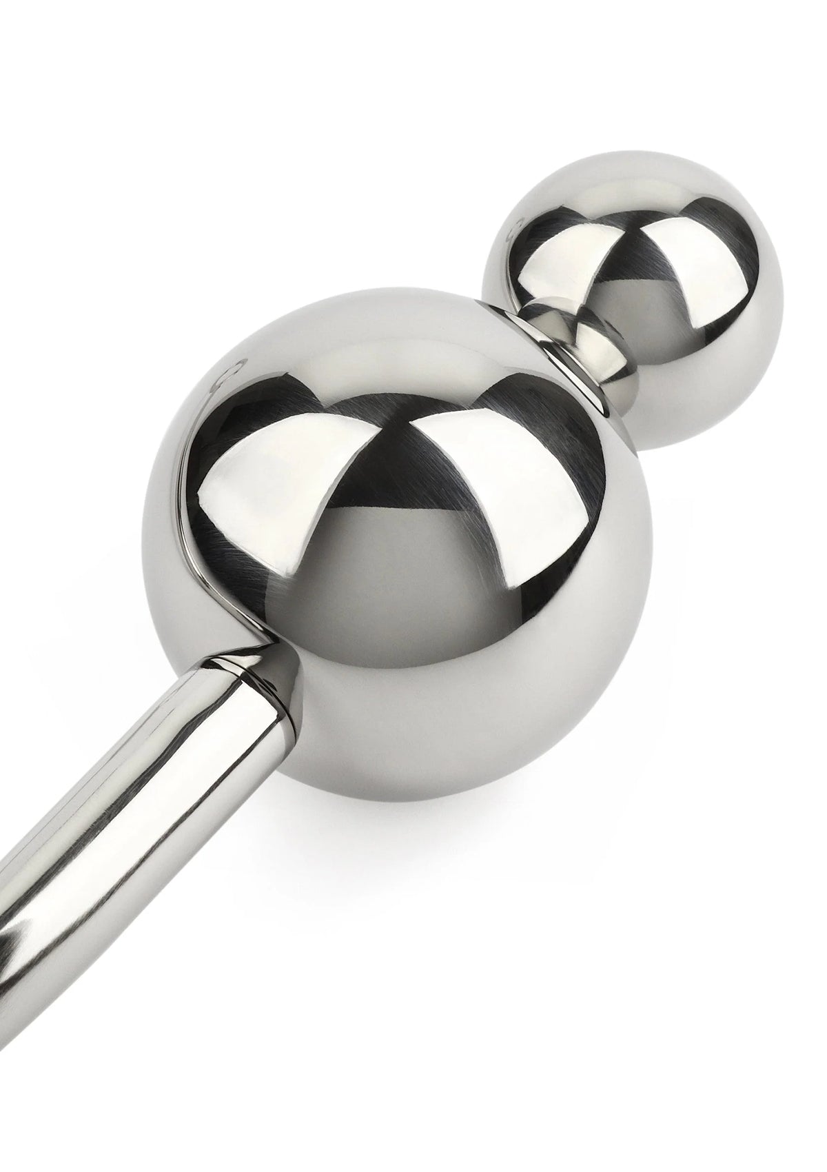 Close-up van RVS anale hook met twee ronde glanzende ballen