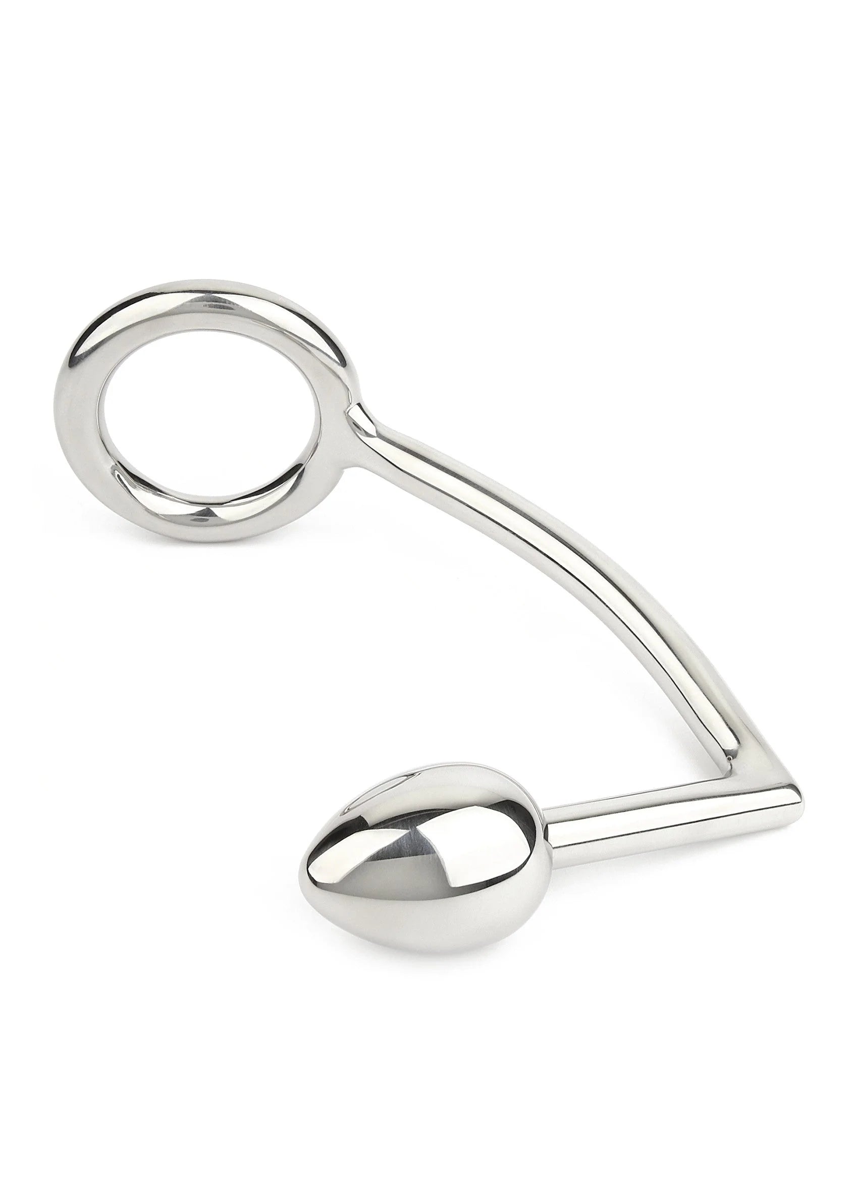Metalen ass-harnas met ronde ring en eivormige bal, glanzende zilverkleurige afwerking