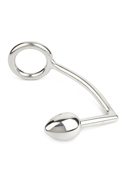 Metalen ass-harnas met ronde ring en eivormige bal, glanzende zilverkleurige afwerking