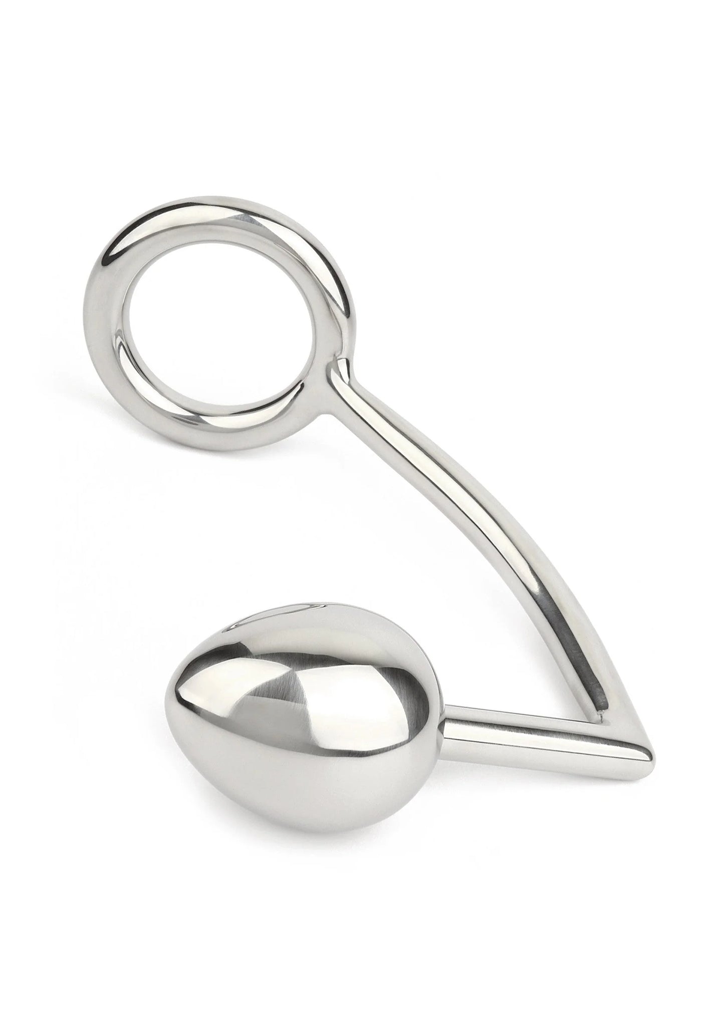 RVS beugel met ronde ring en eivormig element, afgeronde vormen en spiegelglans