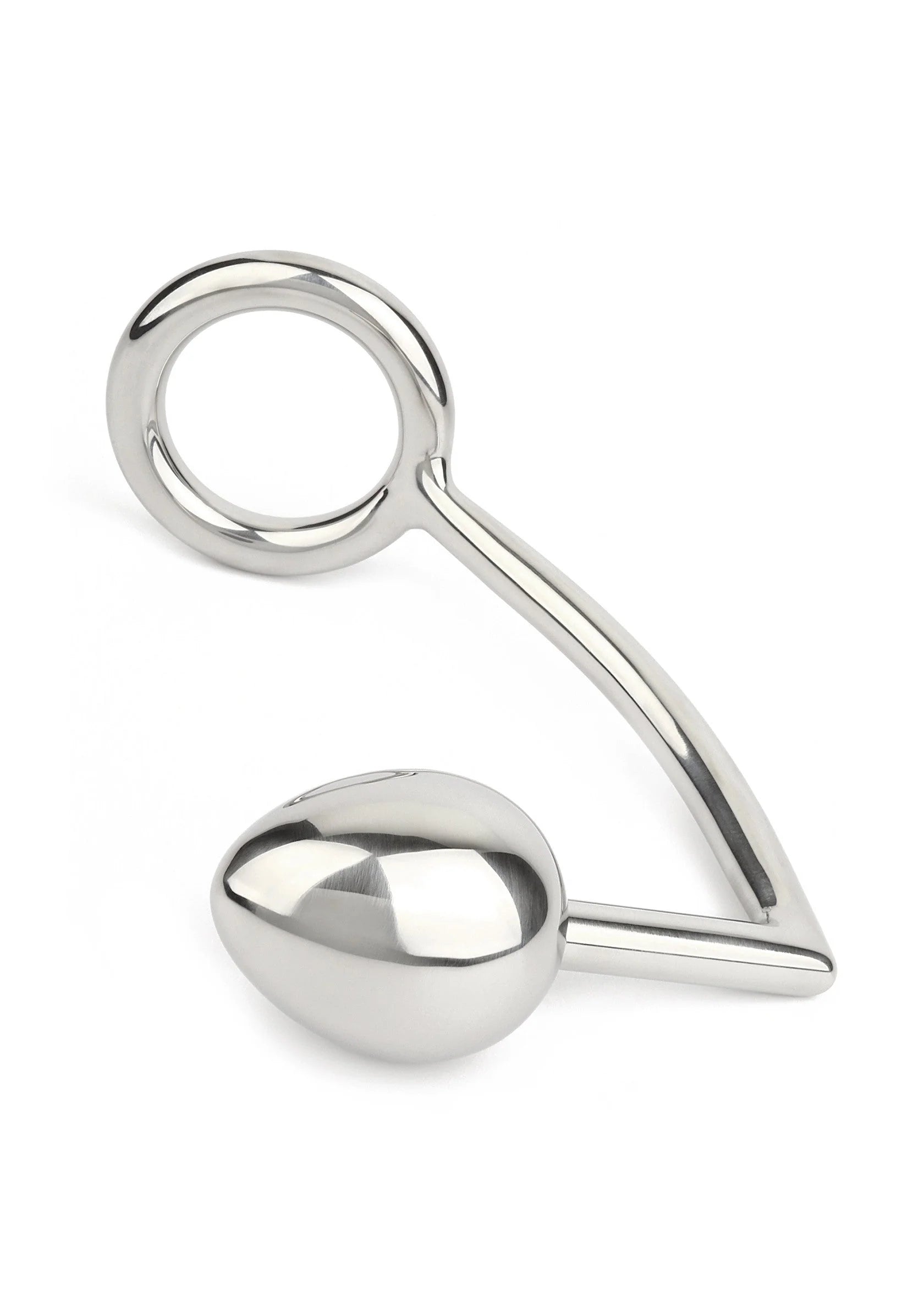 RVS beugel met ronde ring en eivormig element, afgeronde vormen en spiegelglans