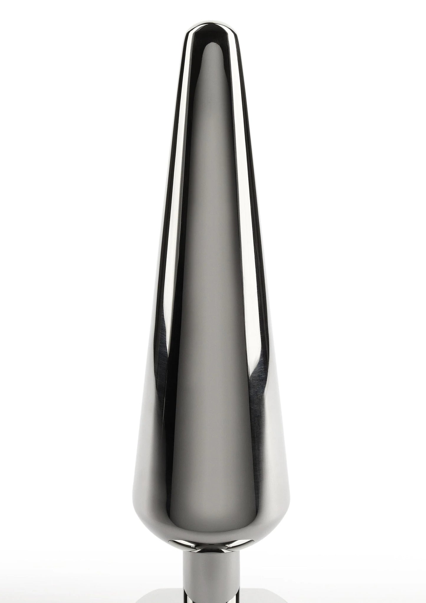 Metalen anale plug met conische vorm en afgeronde basis, spiegelend chroom