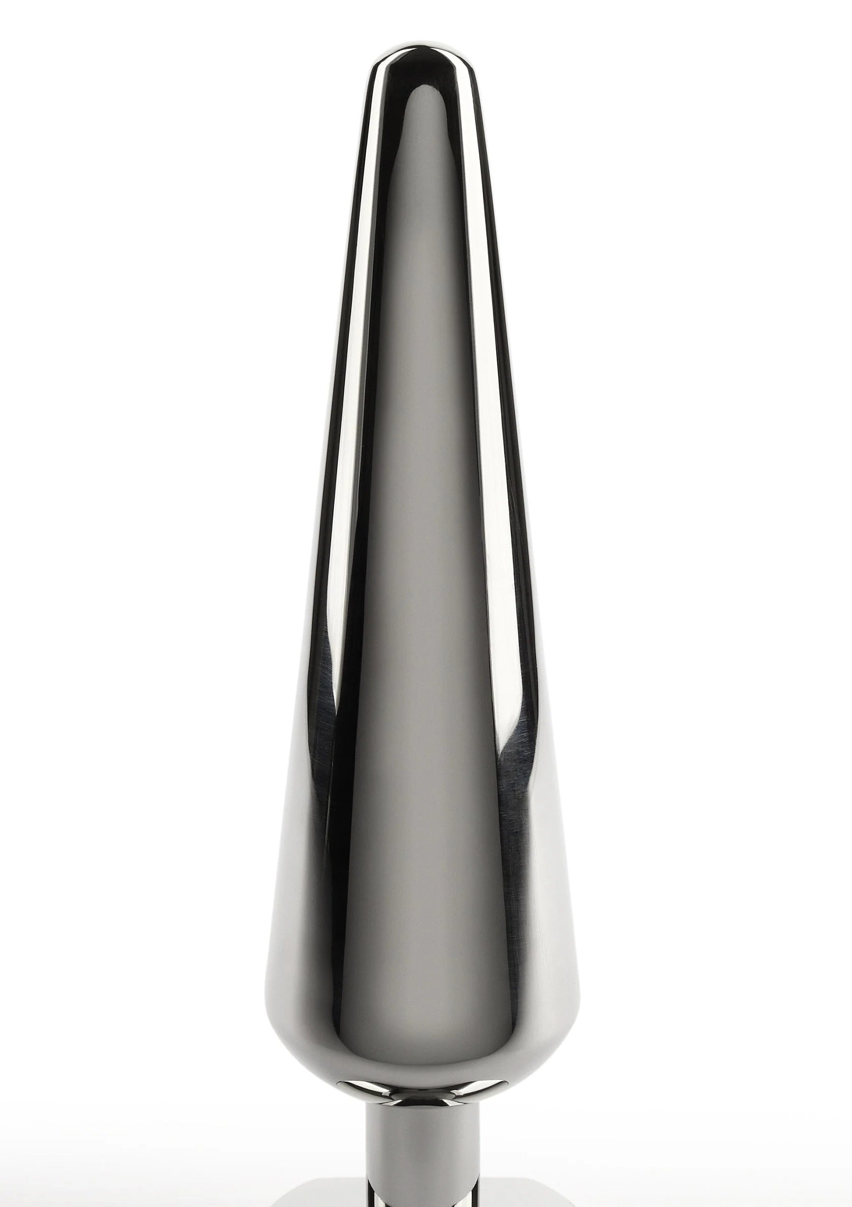 Metalen anale plug met conische vorm en afgeronde basis, spiegelend chroom