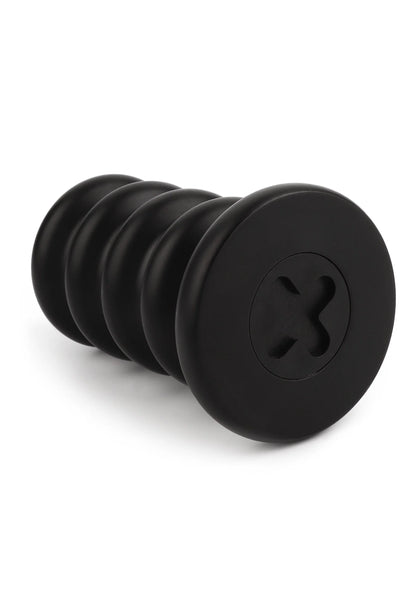 Kleine zwarte anale plug met ronde basis en uitsparing voor grip