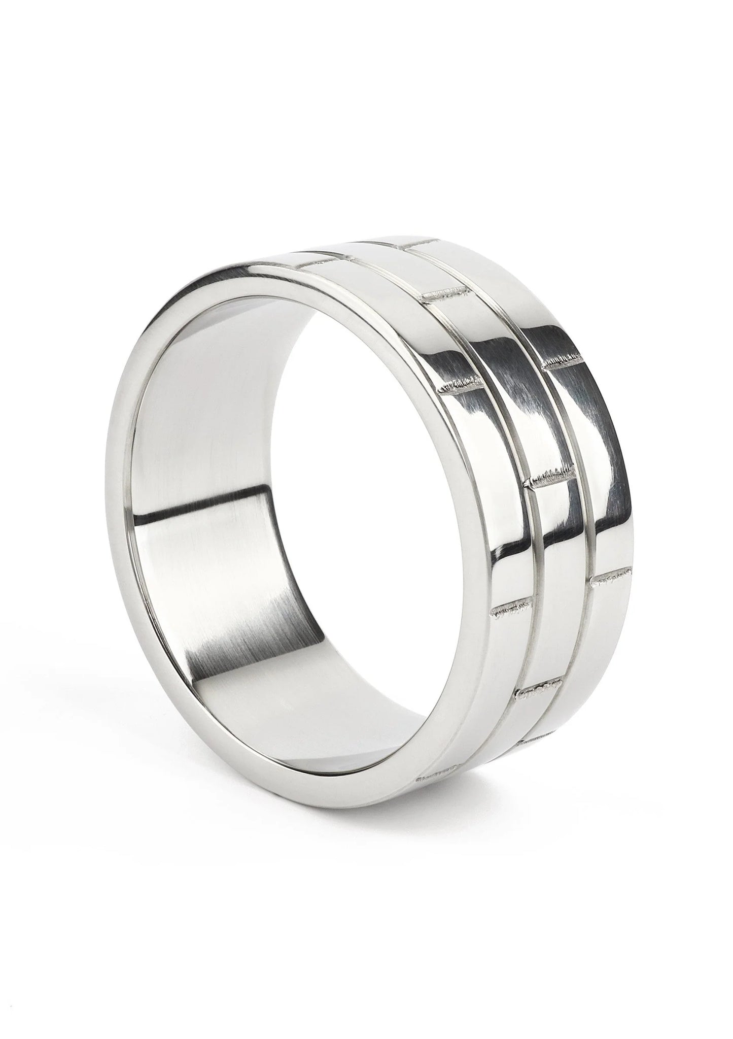 C-ring van gepolijst zilverkleurig staal, 55 mm, met brede sleuven.