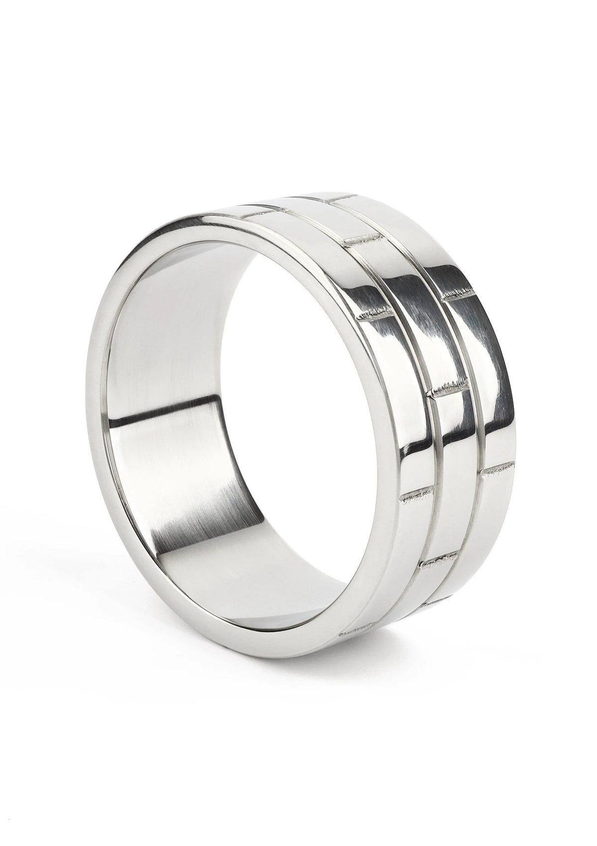 C-ring van gepolijst zilverkleurig staal, 55 mm, met brede sleuven.