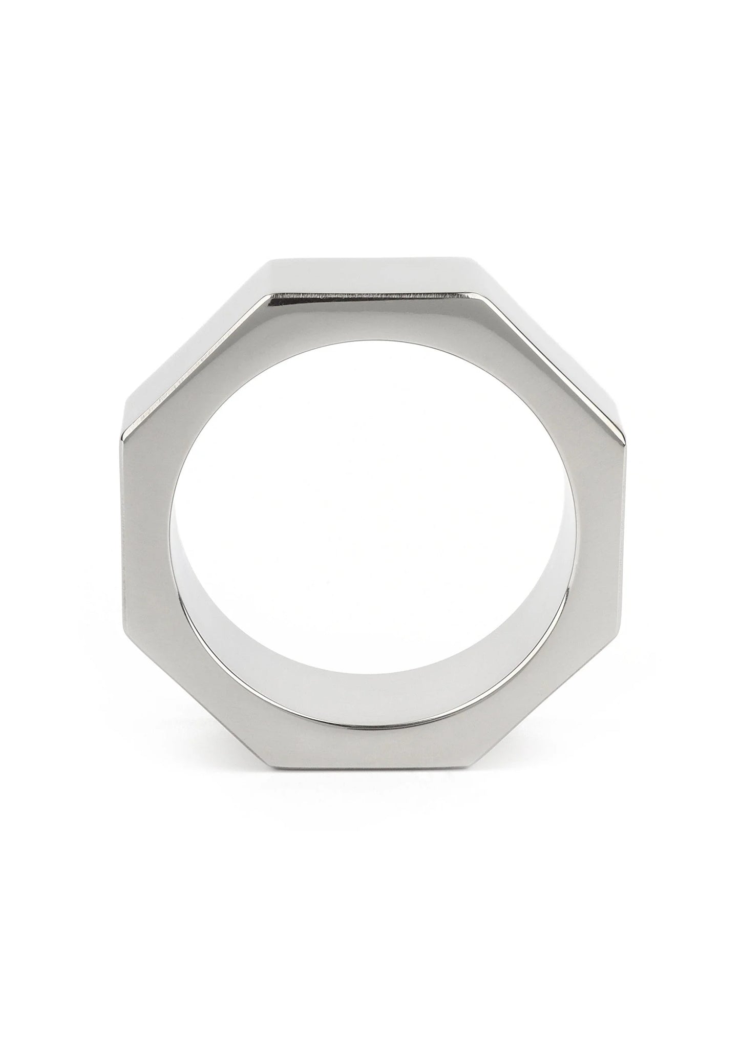 Stalen hex ringmoer met ronde opening, hoekige vorm en glanzende rand