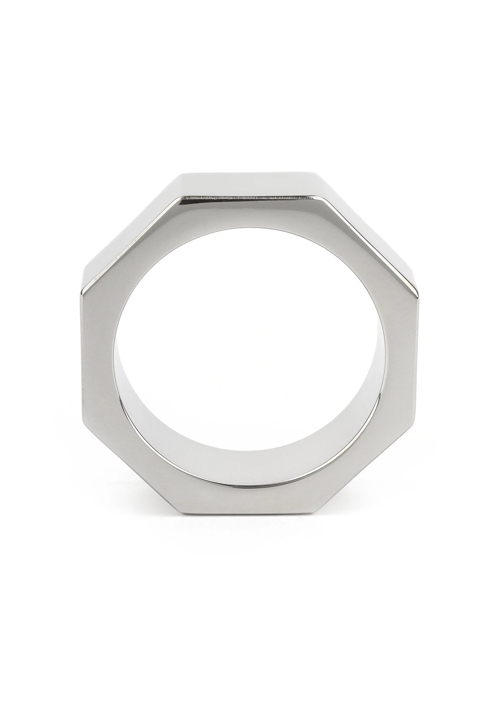 Stalen hex ringmoer met ronde opening, hoekige vorm en glanzende rand