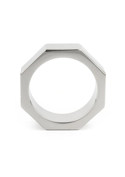 Stalen hex ringmoer met ronde opening, hoekige vorm en glanzende rand