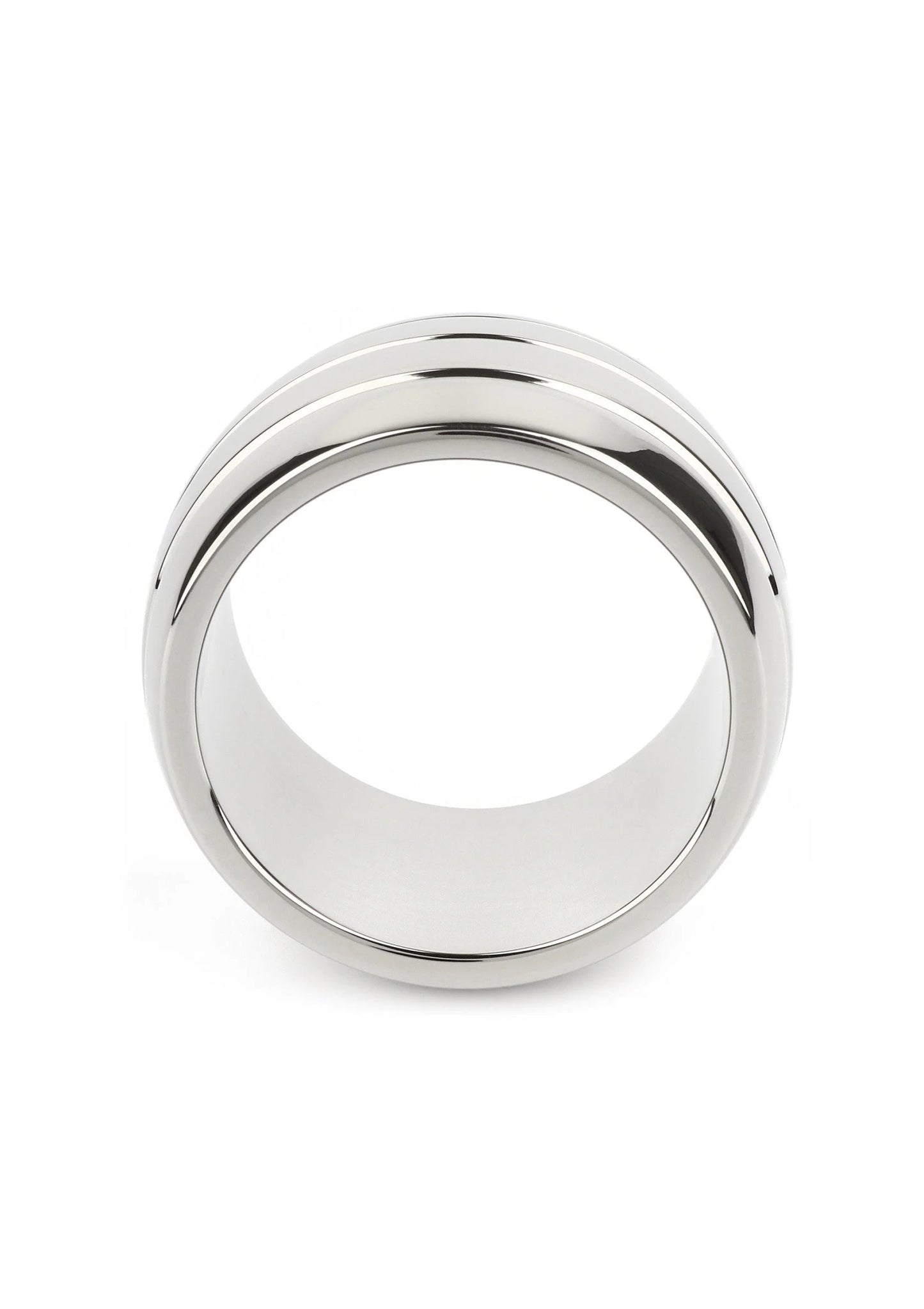 Metalen ovale C-ring met glanzende zilverkleurige buitenrand en centrale opening