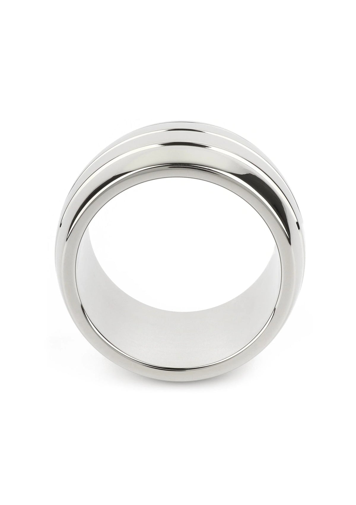 Metalen ovale C-ring met glanzende zilverkleurige buitenrand en centrale opening