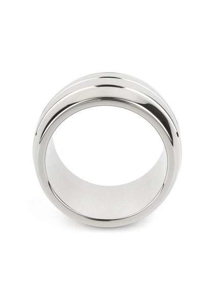 Metalen ovale C-ring met glanzende zilverkleurige buitenrand en centrale opening